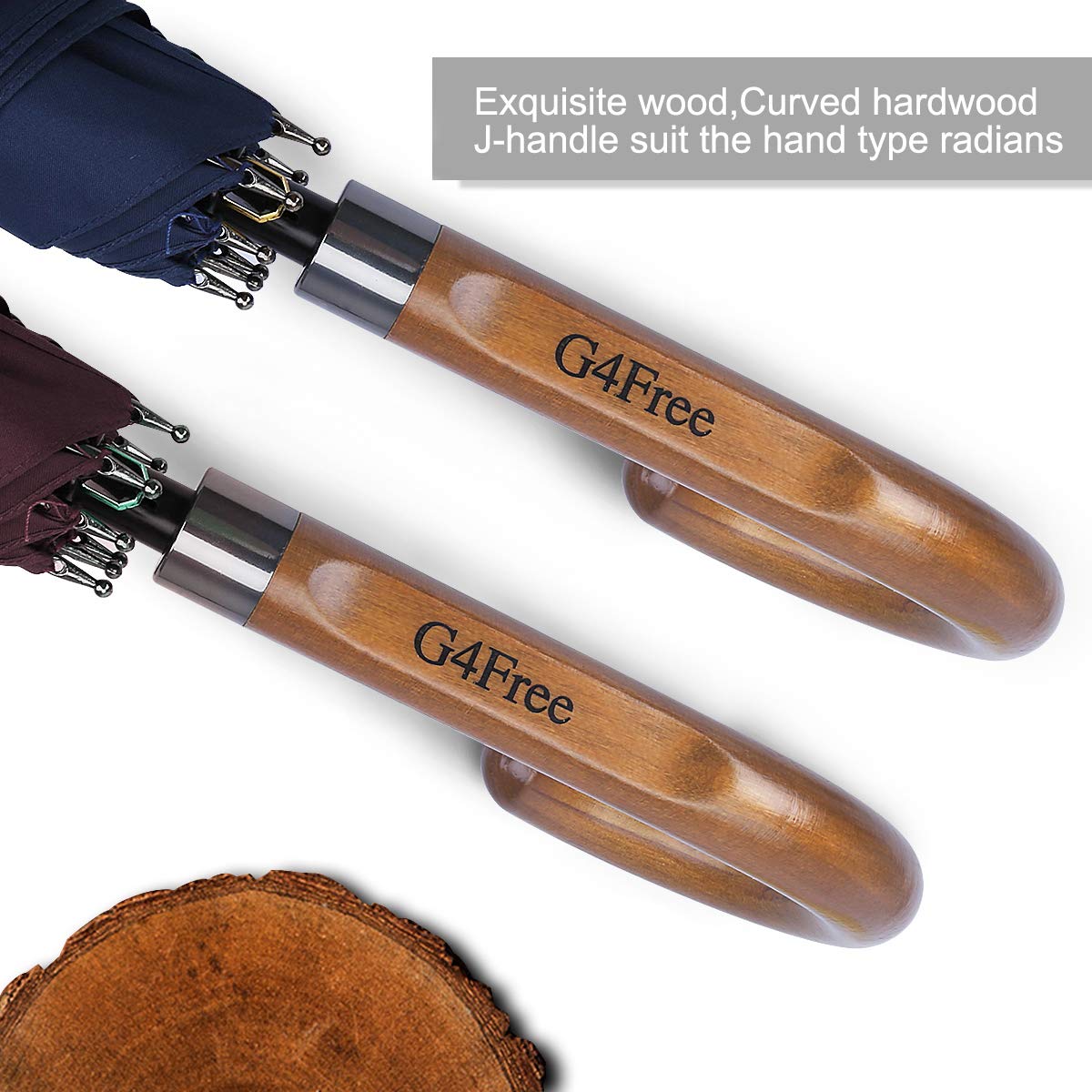 G4Free 52/62inch Wooden J Handle Auto Open Golf Umbrella