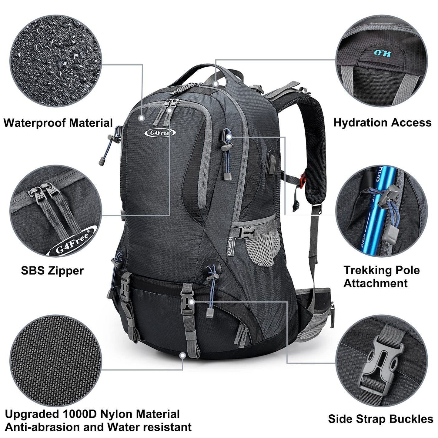 G4Free 50L Hiking Backpack with Rain Cover for Men Women