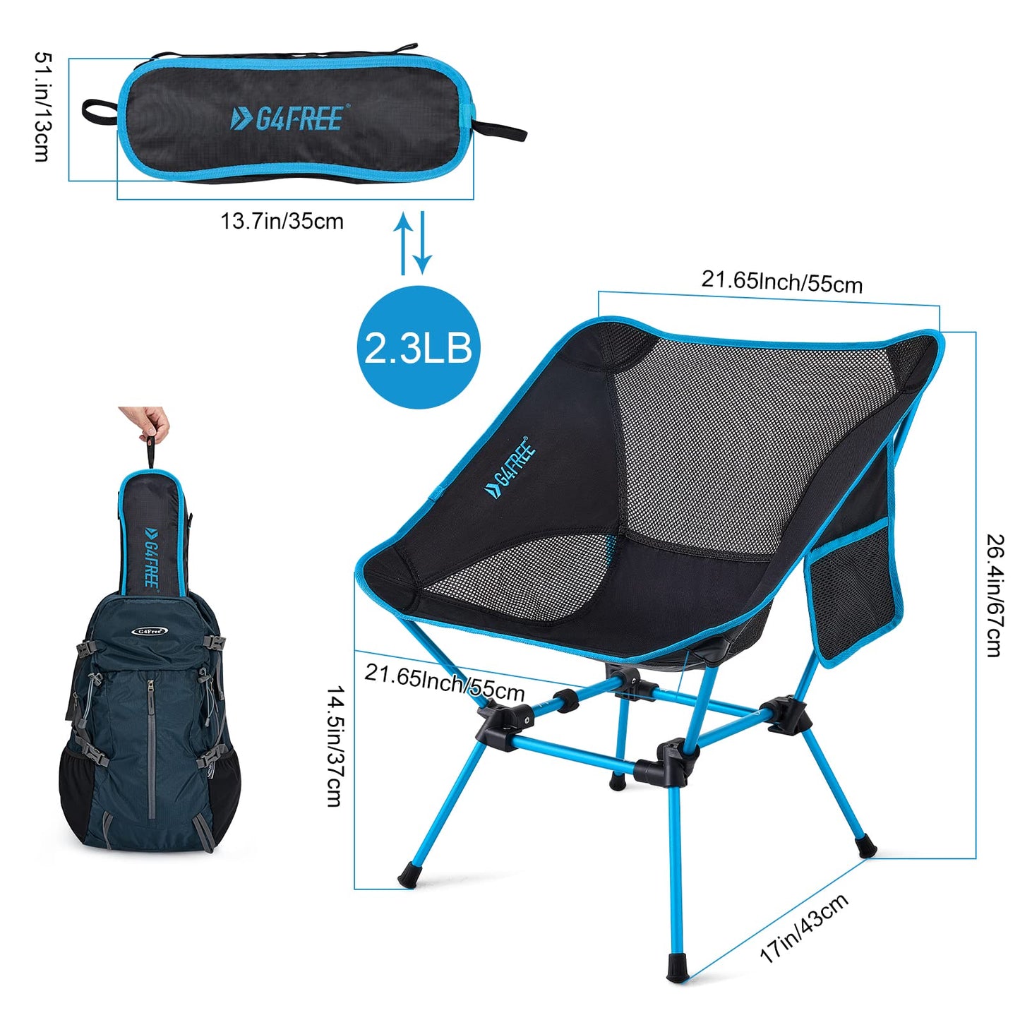 G4Free 2Pcs Folding Camping Chairs with Side Pockets Packable