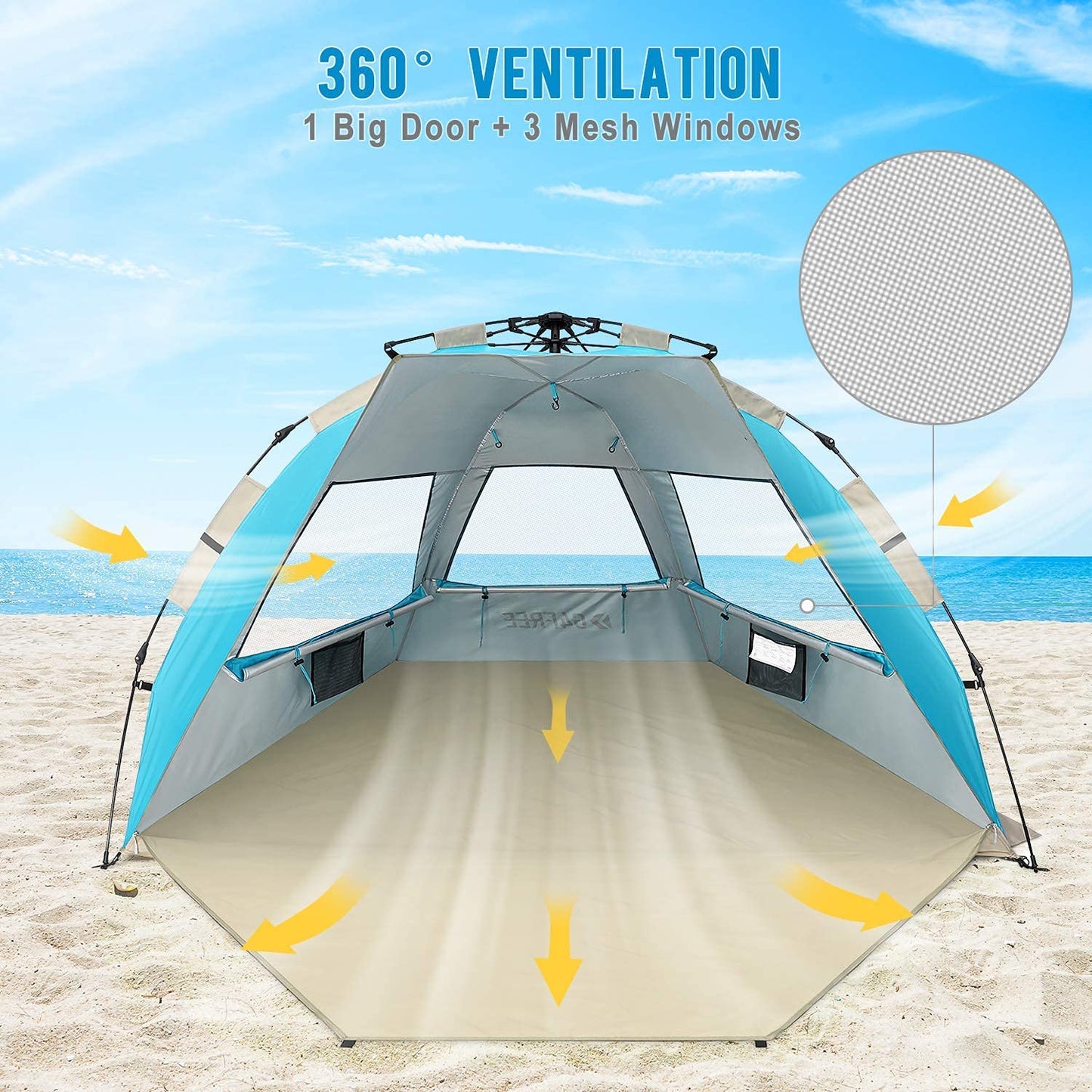 G4Free 3-4 Person Beach Tent Pop Up Shade