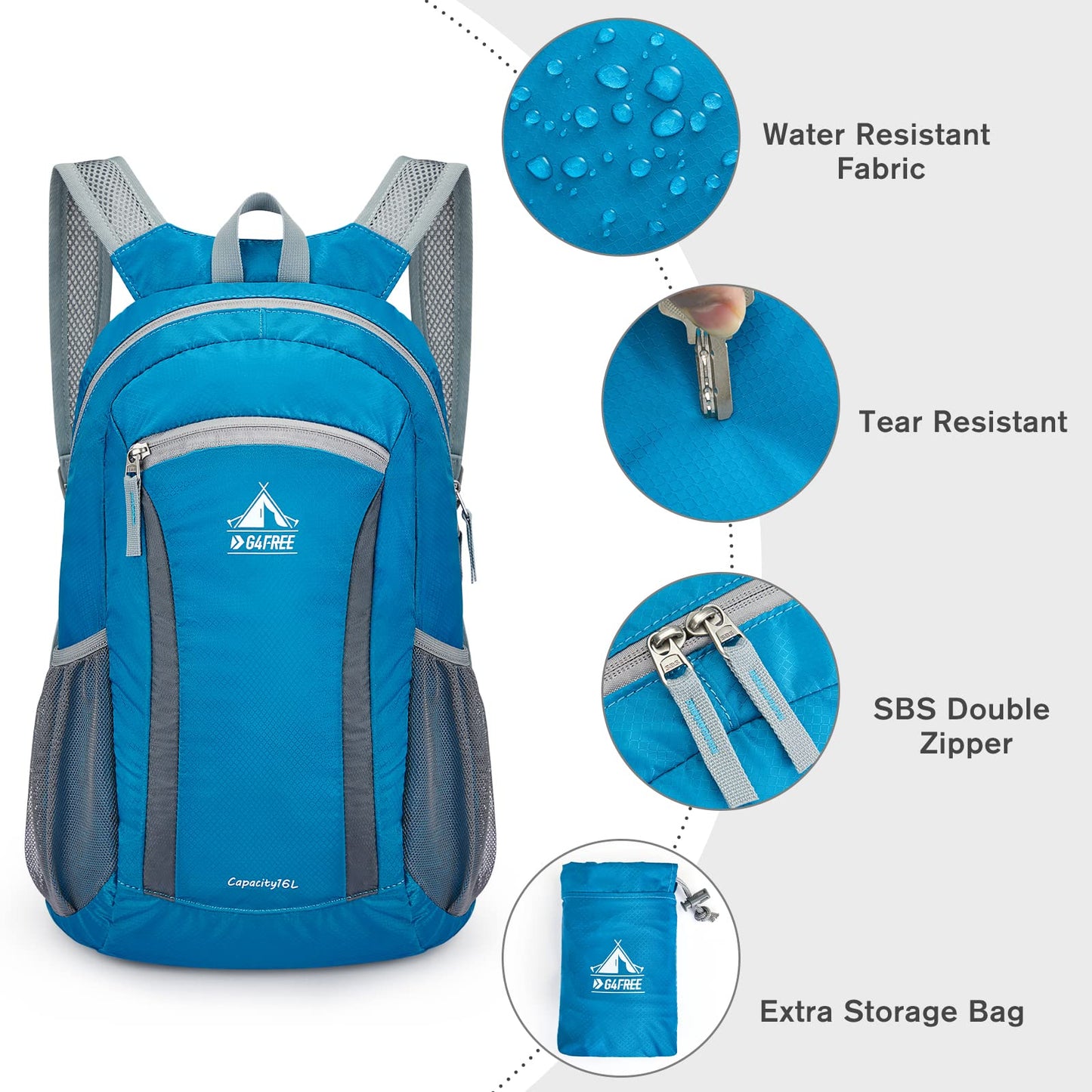 G4Free Hiking Daypack Water Resistant Lightweight Packable Backpack