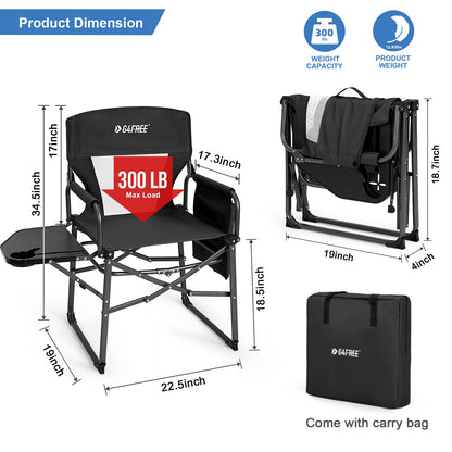 G4Free Heavy Duty Foldable Camping Chairs with Side Table Supports 300LBS