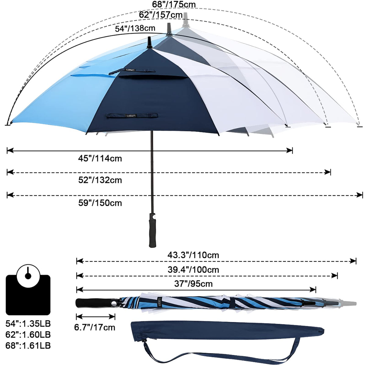 G4Free G4Free Automatic Open Golf Umbrella Double Canopy Vented Stick Umbrellas
