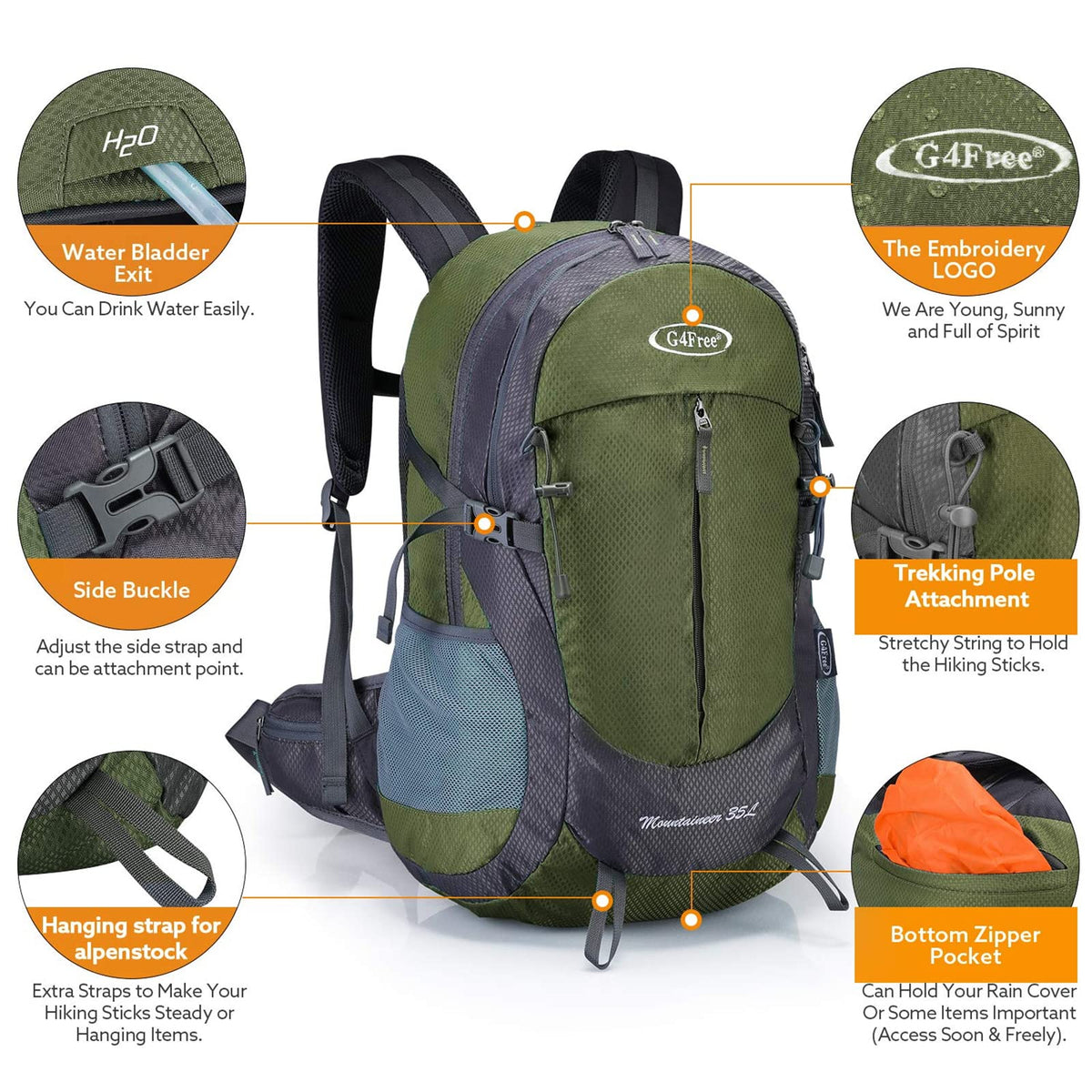 G4Free Activewear - G4Free 35L Outdoor Sports Travel Daypack with Rain Cover -D02V647A-D02V647C-D02V647D-D02V647F-D02V647B