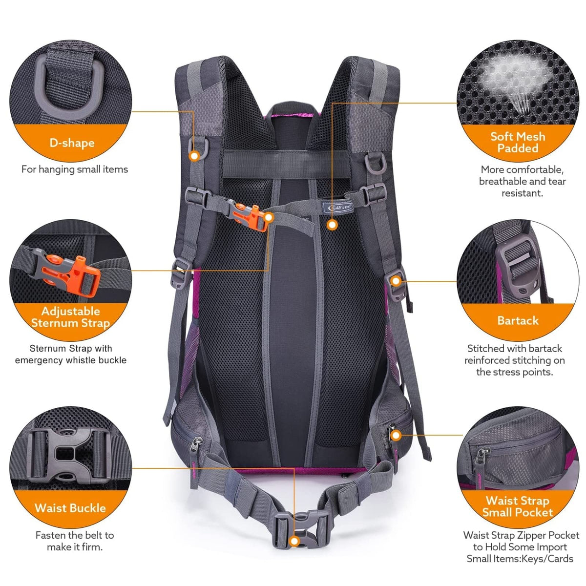 G4Free Activewear - G4Free 35L Outdoor Sports Travel Daypack with Rain Cover -D02V647A-D02V647C-D02V647D-D02V647F-D02V647B