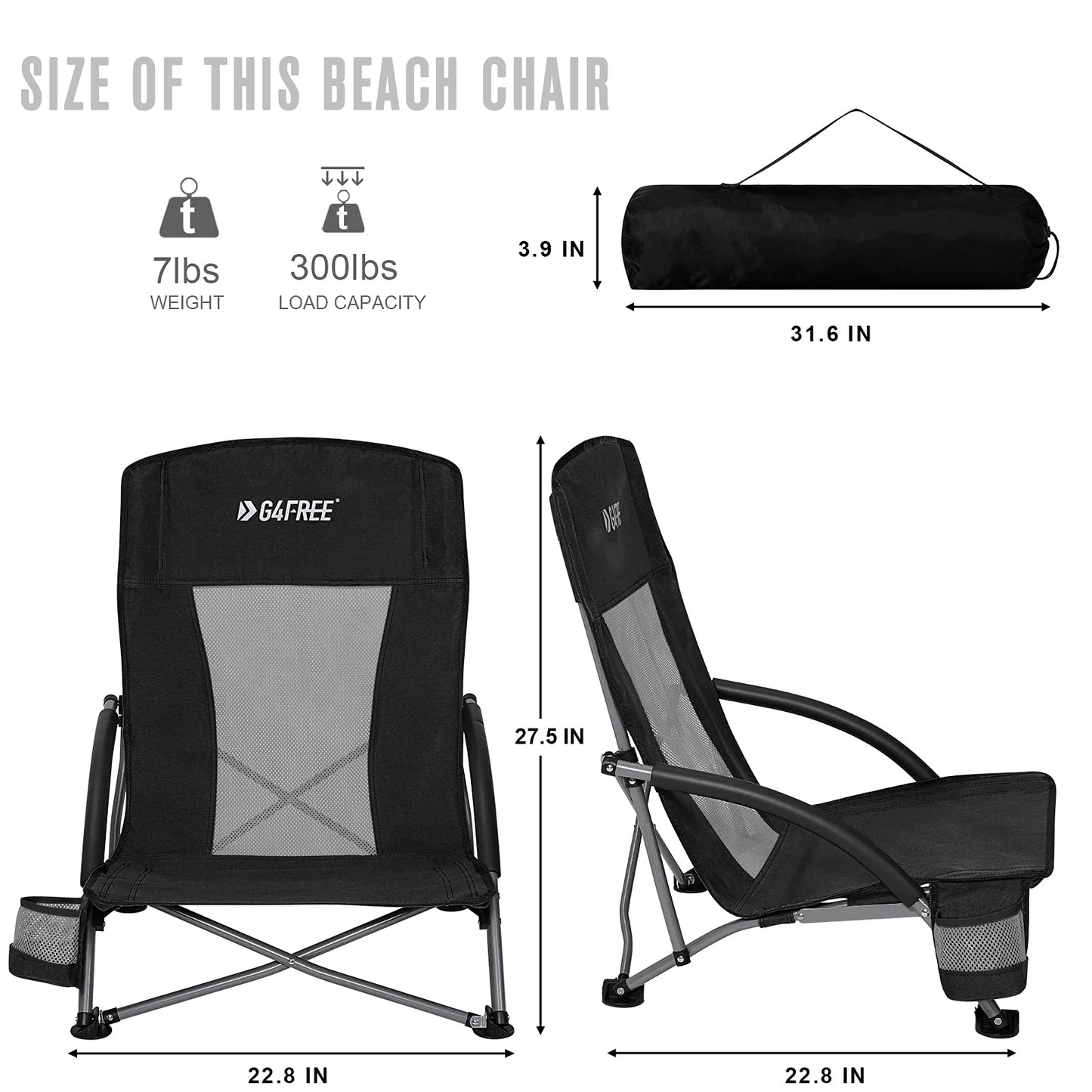 G4Free Low Sling Folding Portable Beach Chair