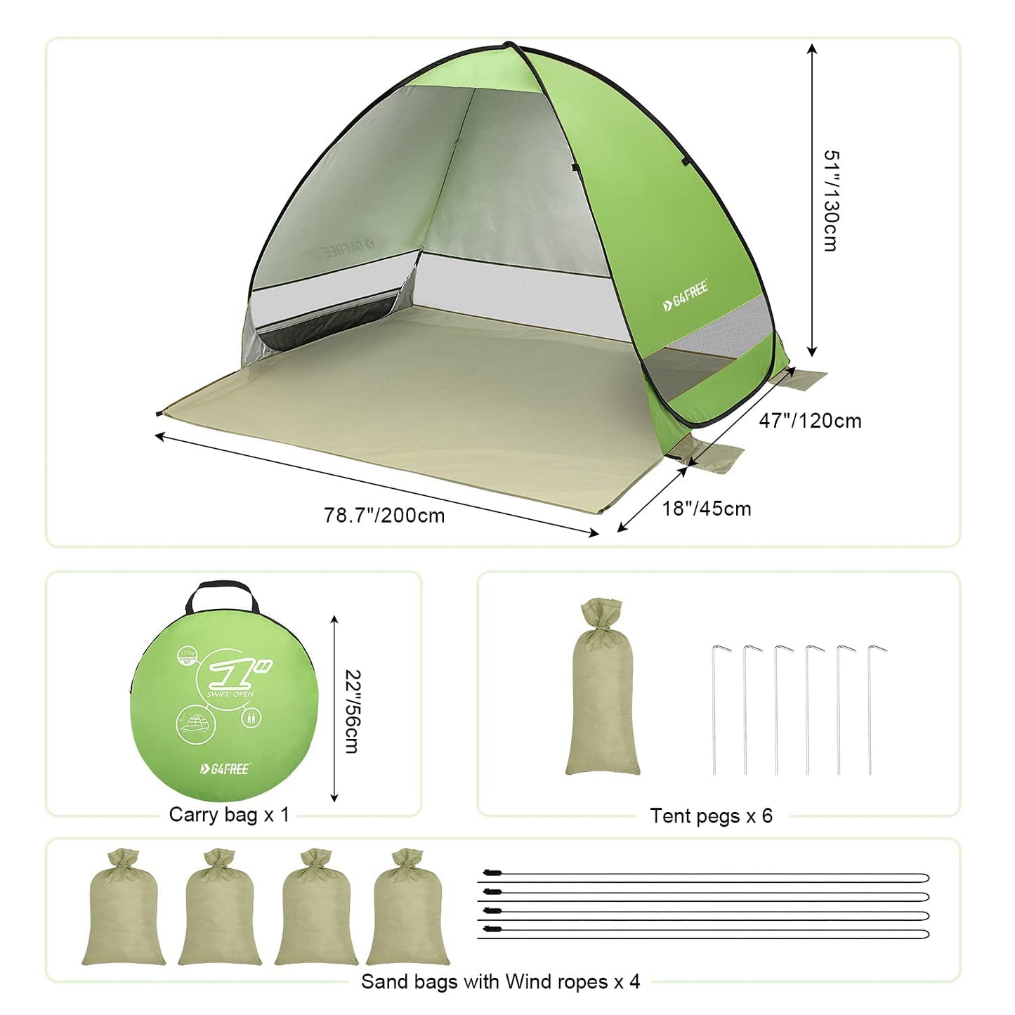 G4Free Large Pop up Beach Tent for 3-4 Person