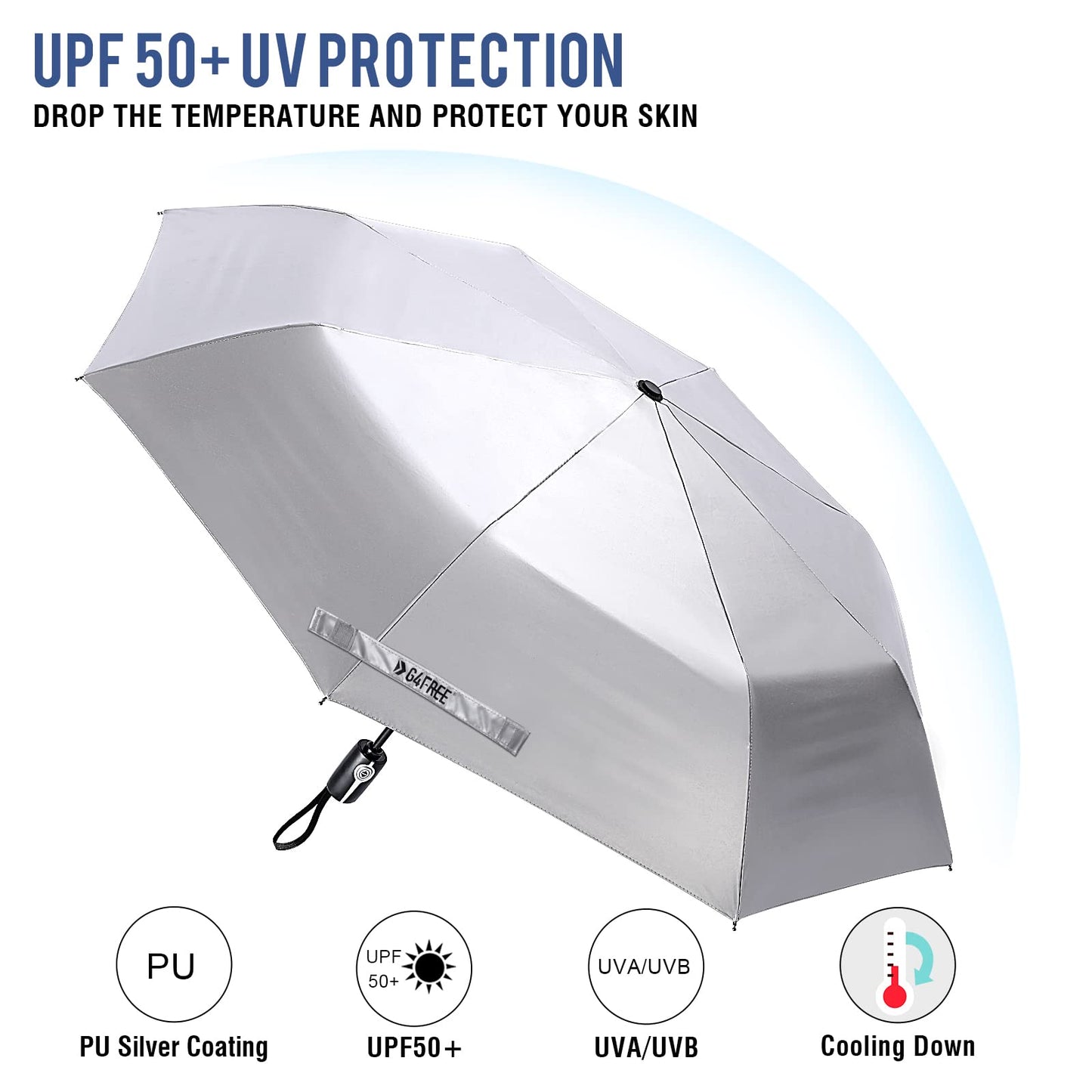 G4Free 46 Inch Auto Open UPF 50+ UV Protection Large Travel Umbrella