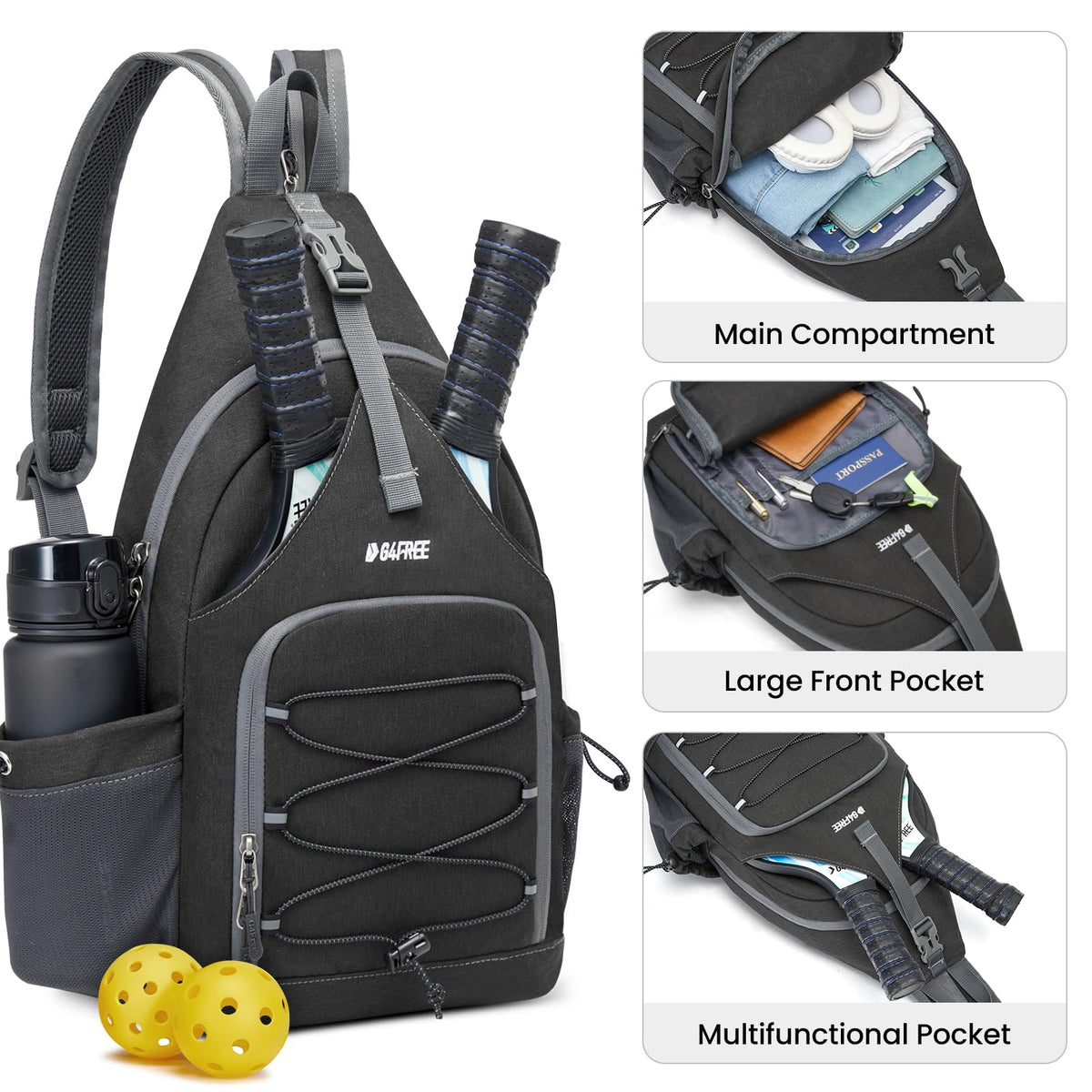 G4Free Activewear - G4Free Pickleball Bag with Adjustable Strap -TN23B320A-TN23B320B-TN23B320C