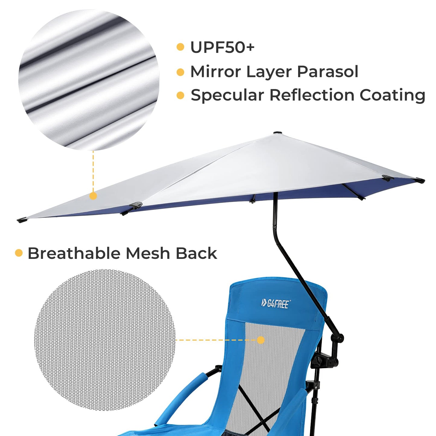 G4Free Beach Chair with UPF 50+ Adjustable Beach Umbrella