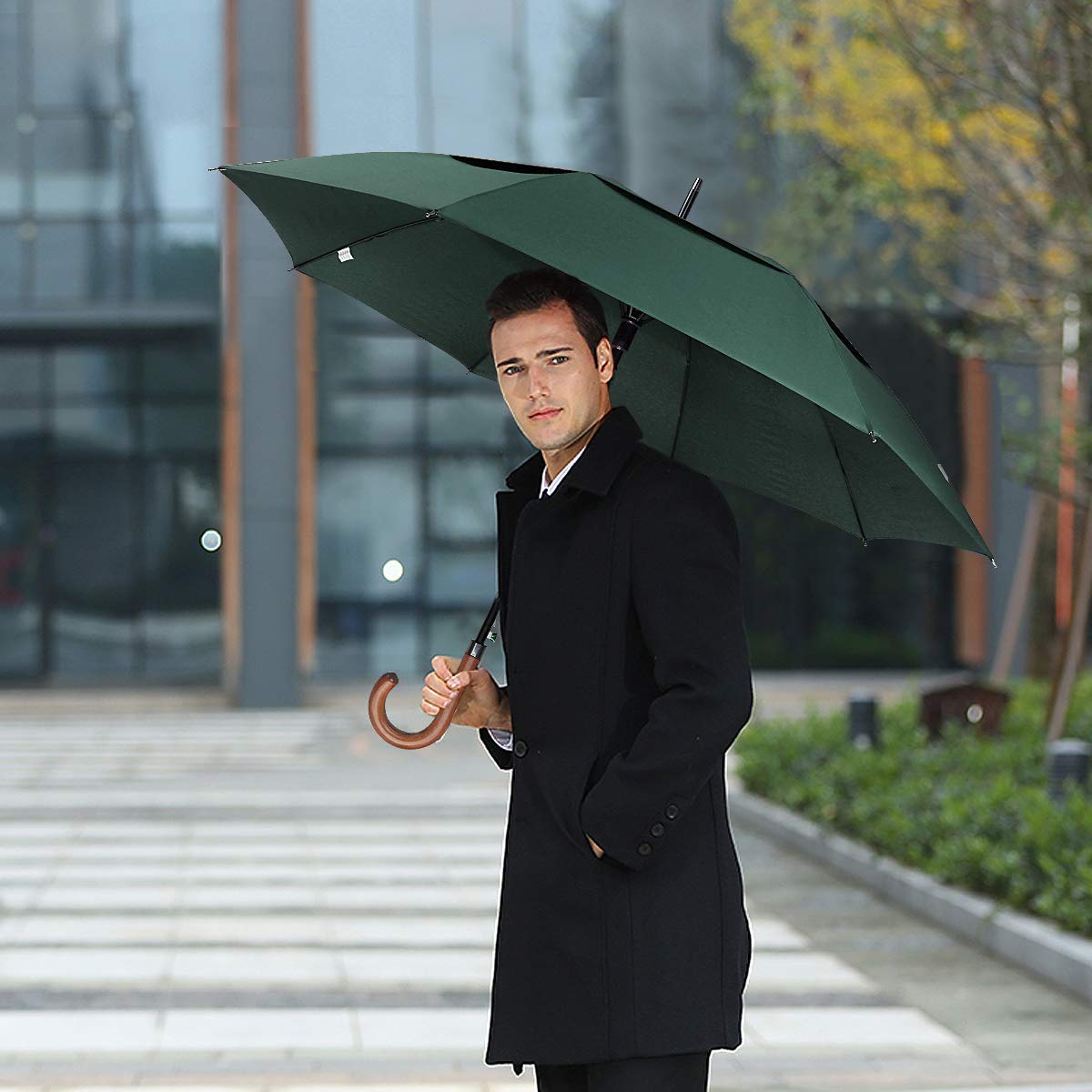 G4Free 52/62inch Wooden J Handle Auto Open Golf Umbrella