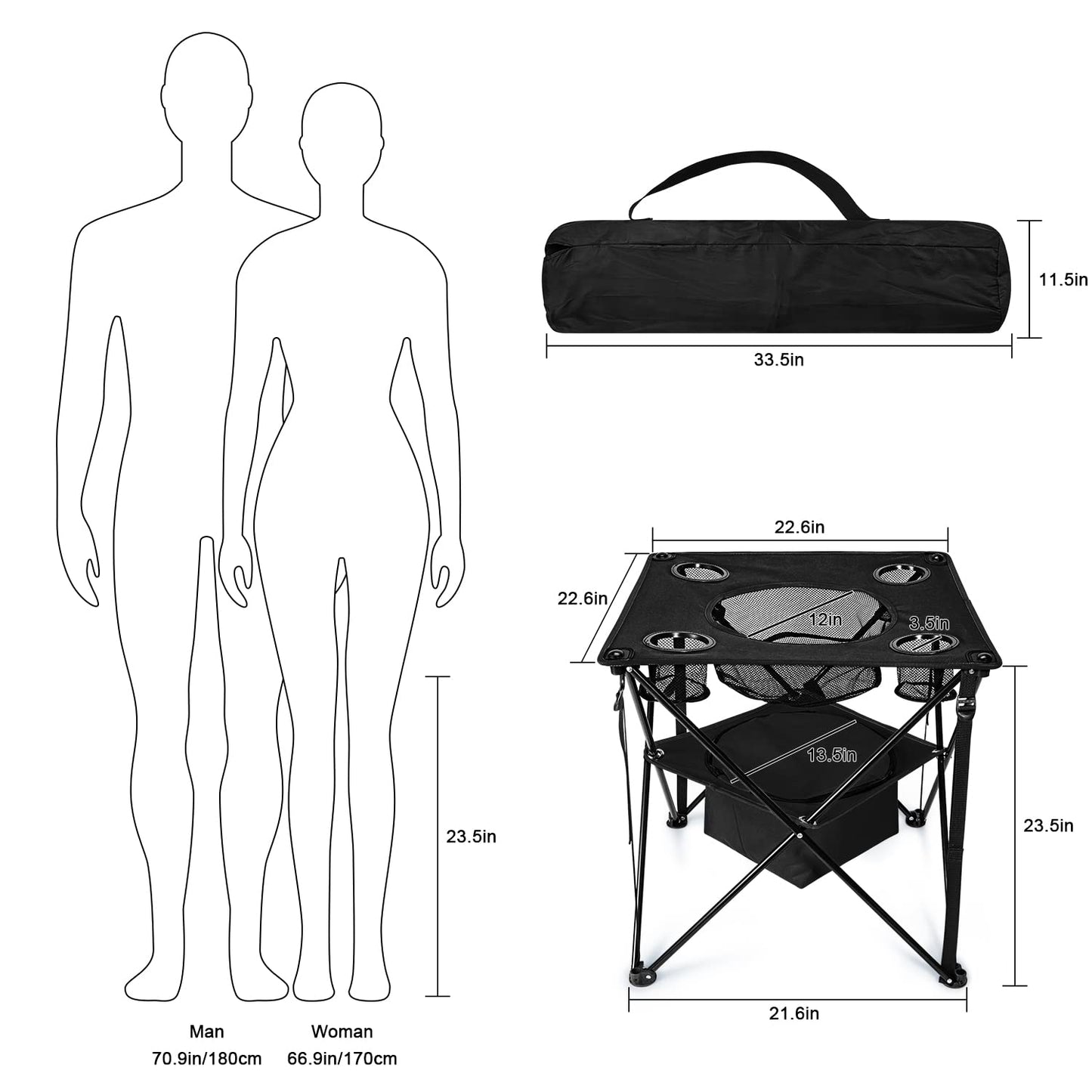 G4Free Canvas Camping Tables Portable Tailgate Table with 4 Drink Holders and Storage Bag