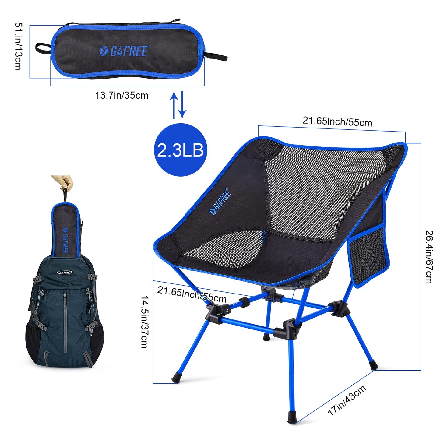 G4Free 2Pcs Folding Camping Chairs with Side Pockets Packable