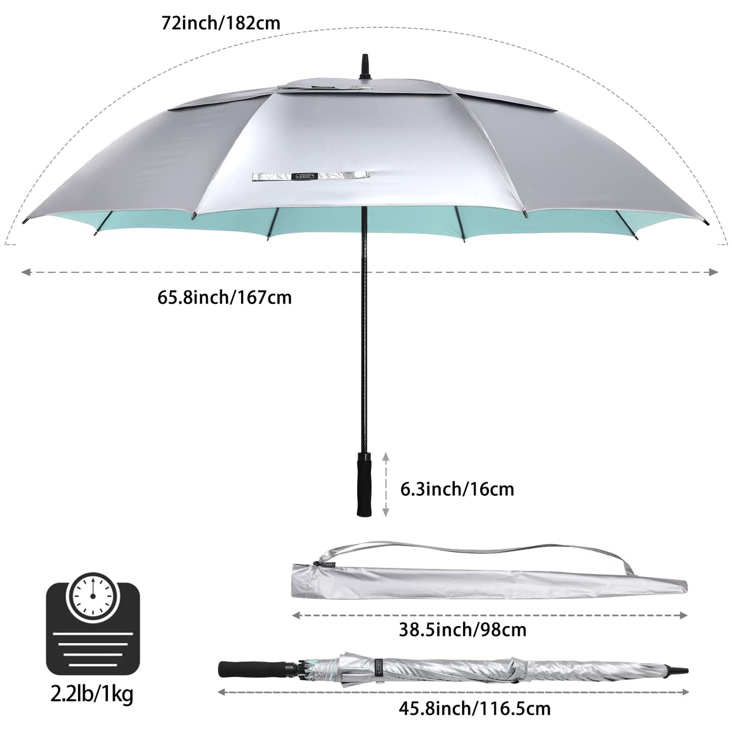 G4Free 72 Inch Oversized Vented Double Canopy Umbrella for Family