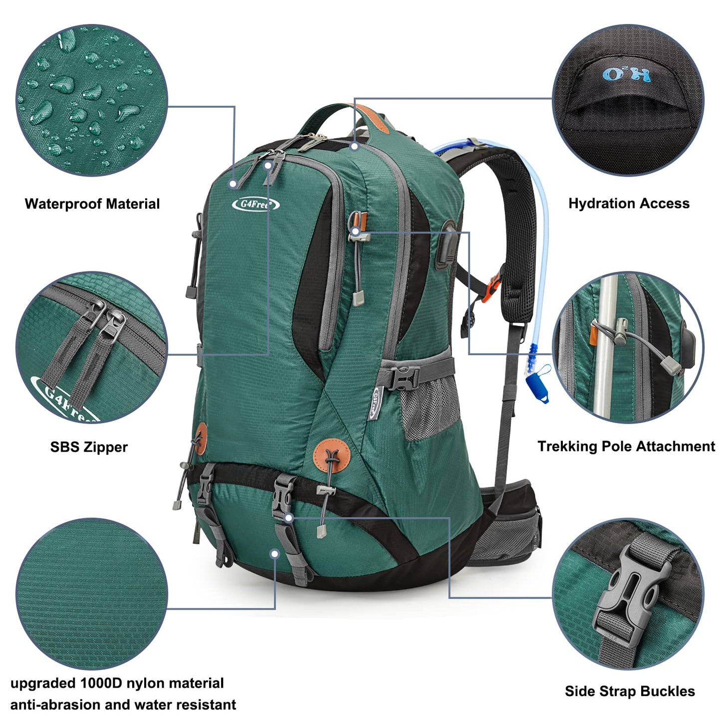 G4Free 50L Waterproof Daypack with 2L BPA Free Bladder & Rain Cover