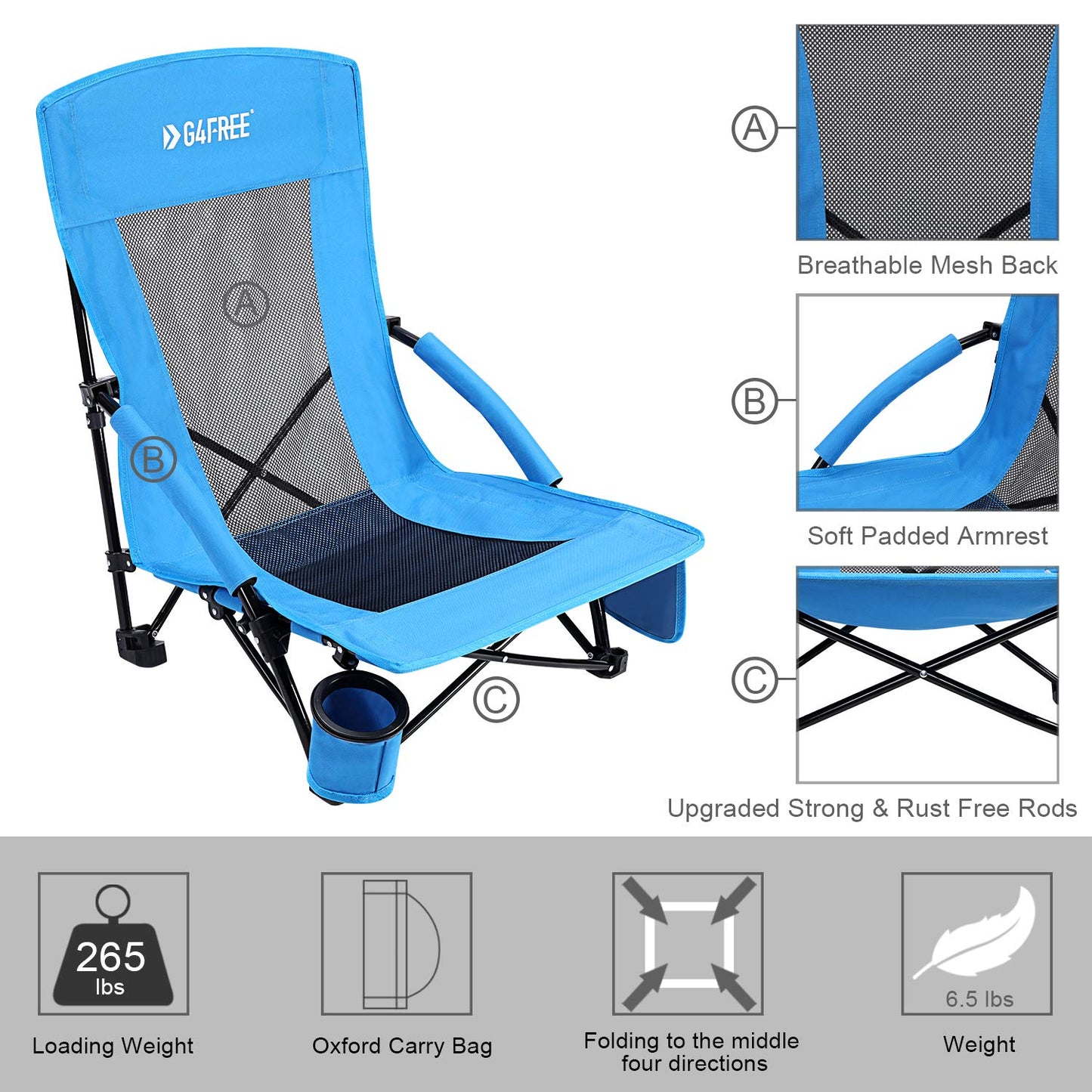 G4Free Low Sling Folding Portable Beach Chair