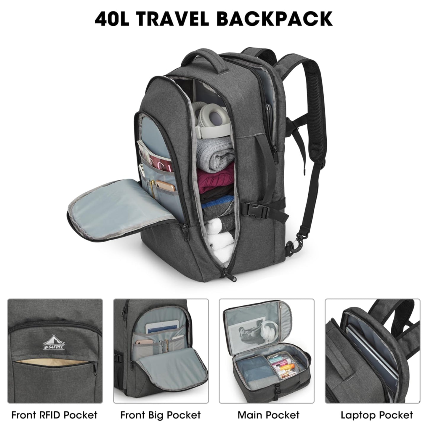 G4Free 40l Carry On Waterproof Travel Backpack For Women Men
