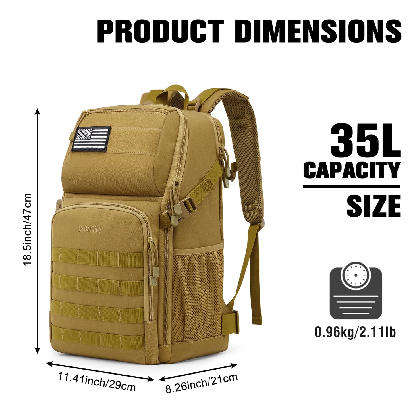 G4Free 35L Military Tactical Backpack Survival Molle Pack