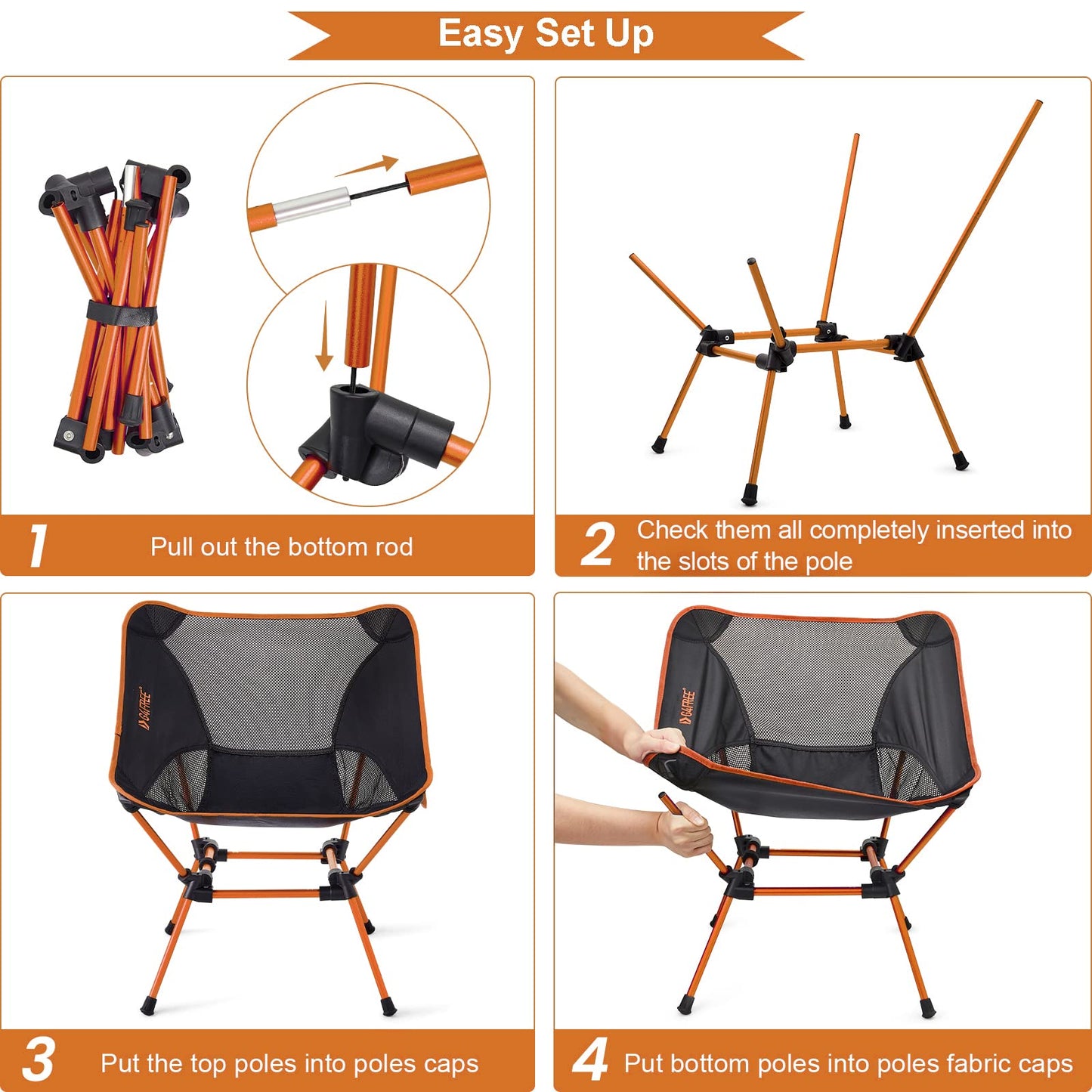 G4Free 2Pcs Folding Camping Chairs with Side Pockets Packable