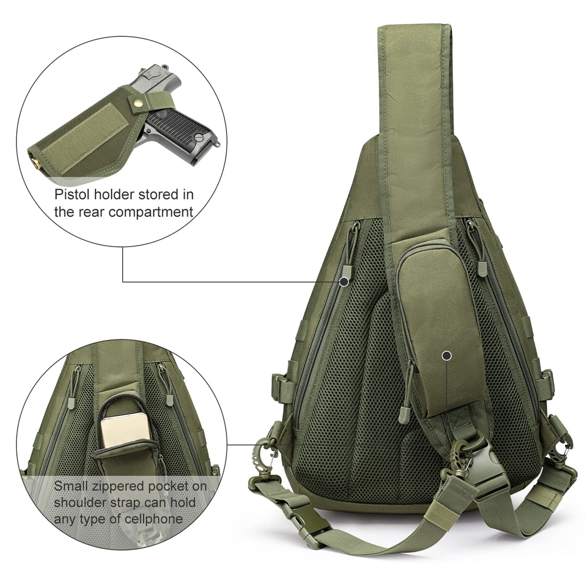 G4Free Activewear - G4Free Tactical EDC Sling Backpack, Military Rover Shoulder Sling Bag Pack with Pistol Holster for Concealed Carry -D02V760A-D02V760D-D02V760C