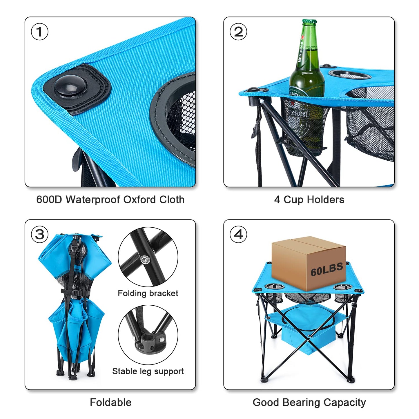 G4Free Canvas Camping Tables Portable Tailgate Table with 4 Drink Holders and Storage Bag