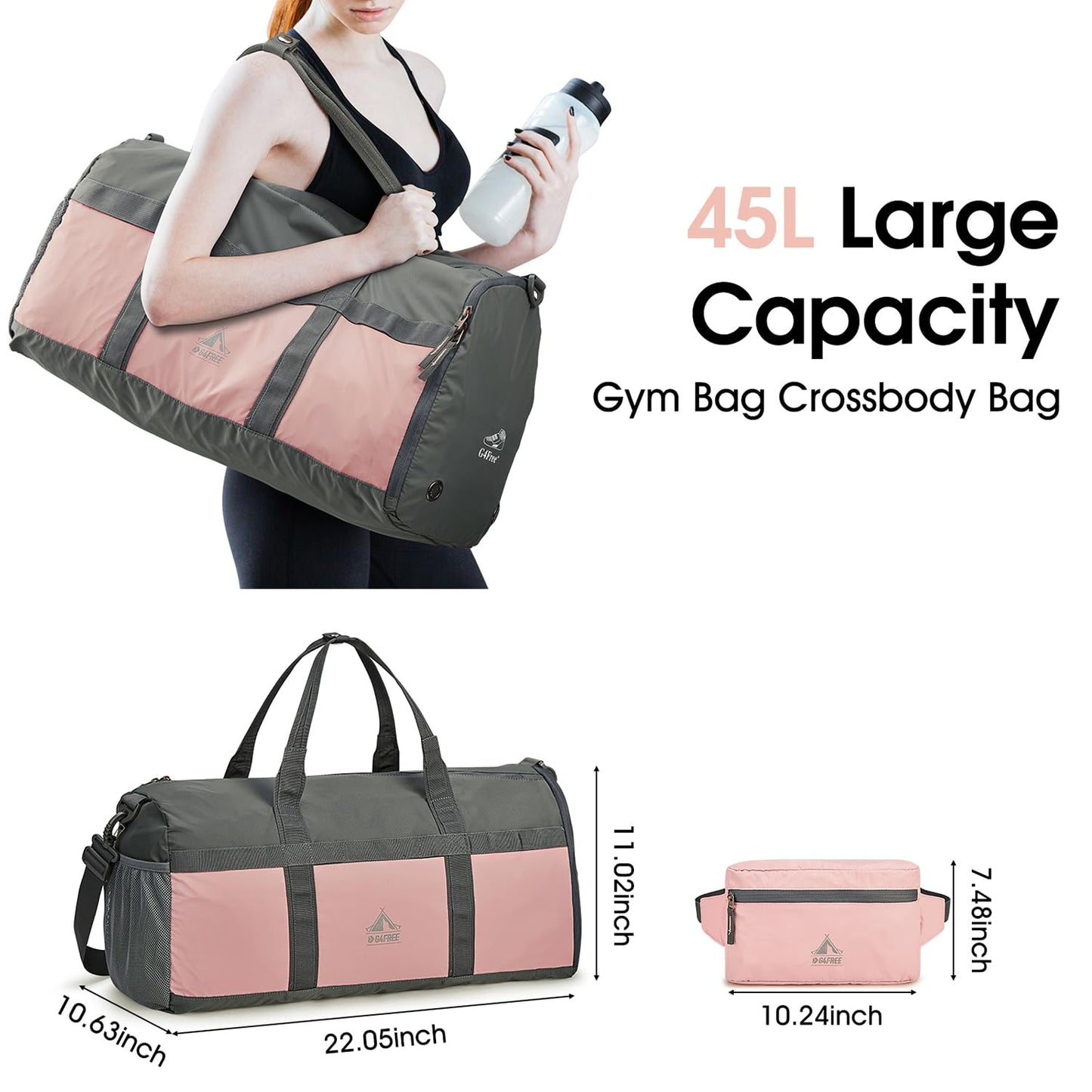 G4Free Gym Duffel Bag with Wet Pocket Shoes Compartment