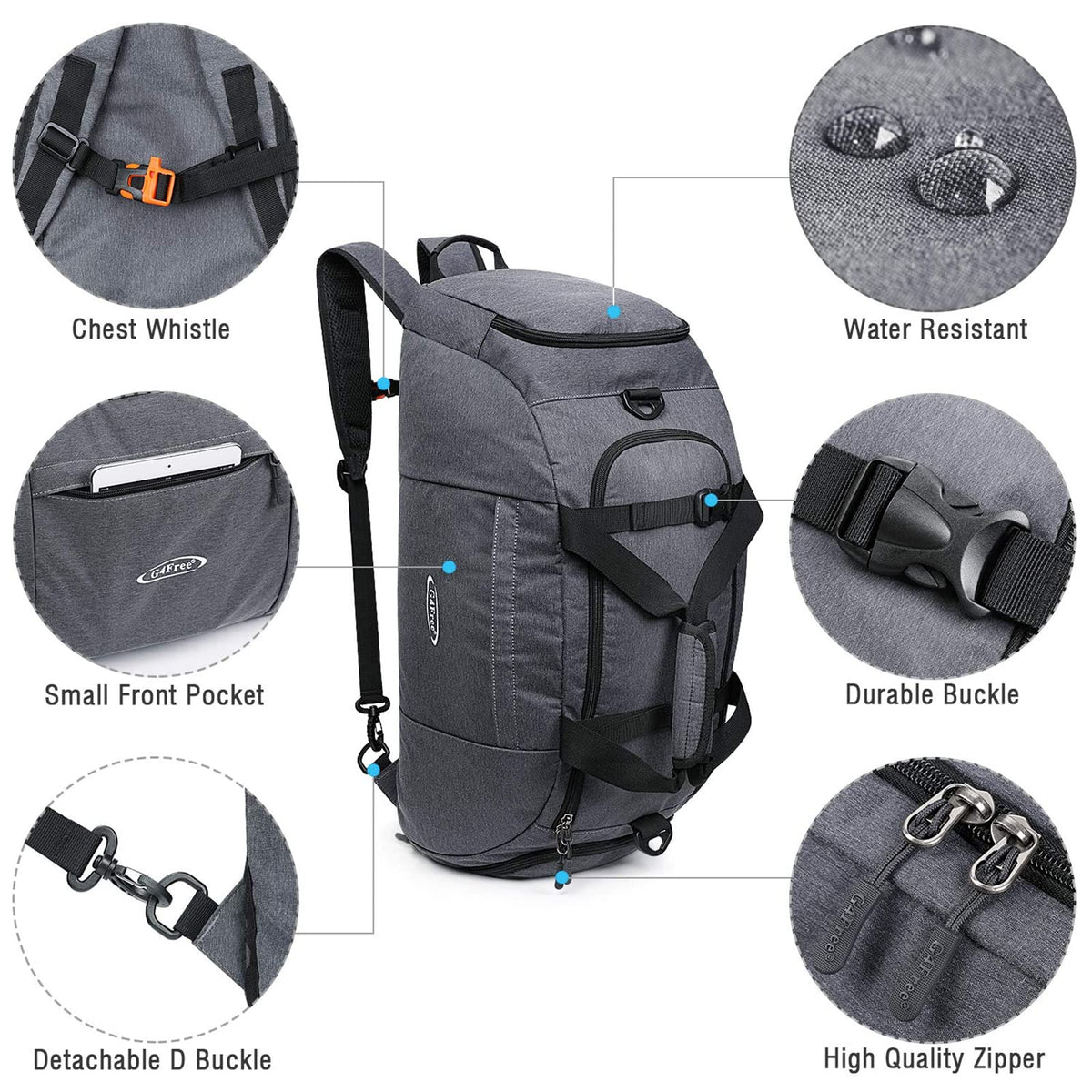 G4Free G4Free 40L 3-Way Duffle Bag Backpack Gym Bag