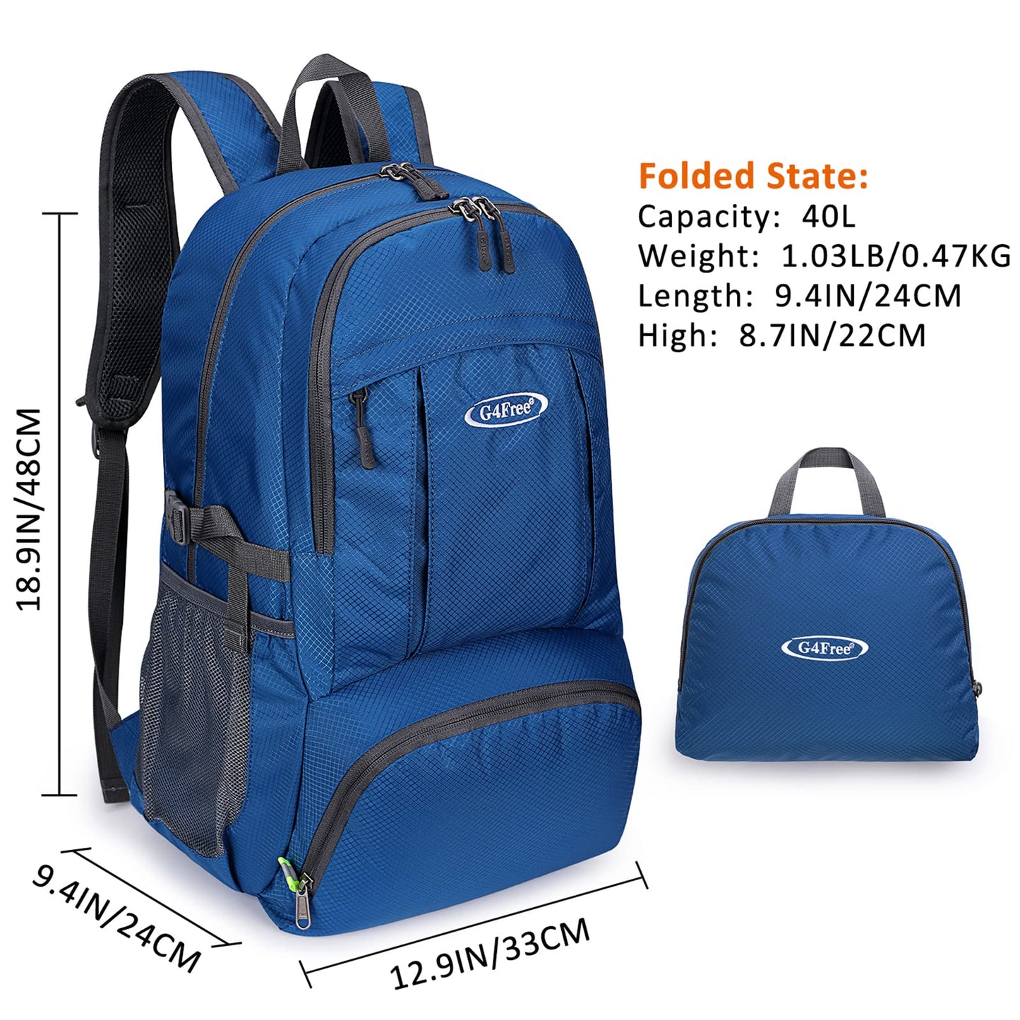 G4Free 40L Lightweight Packable Hiking Backpack