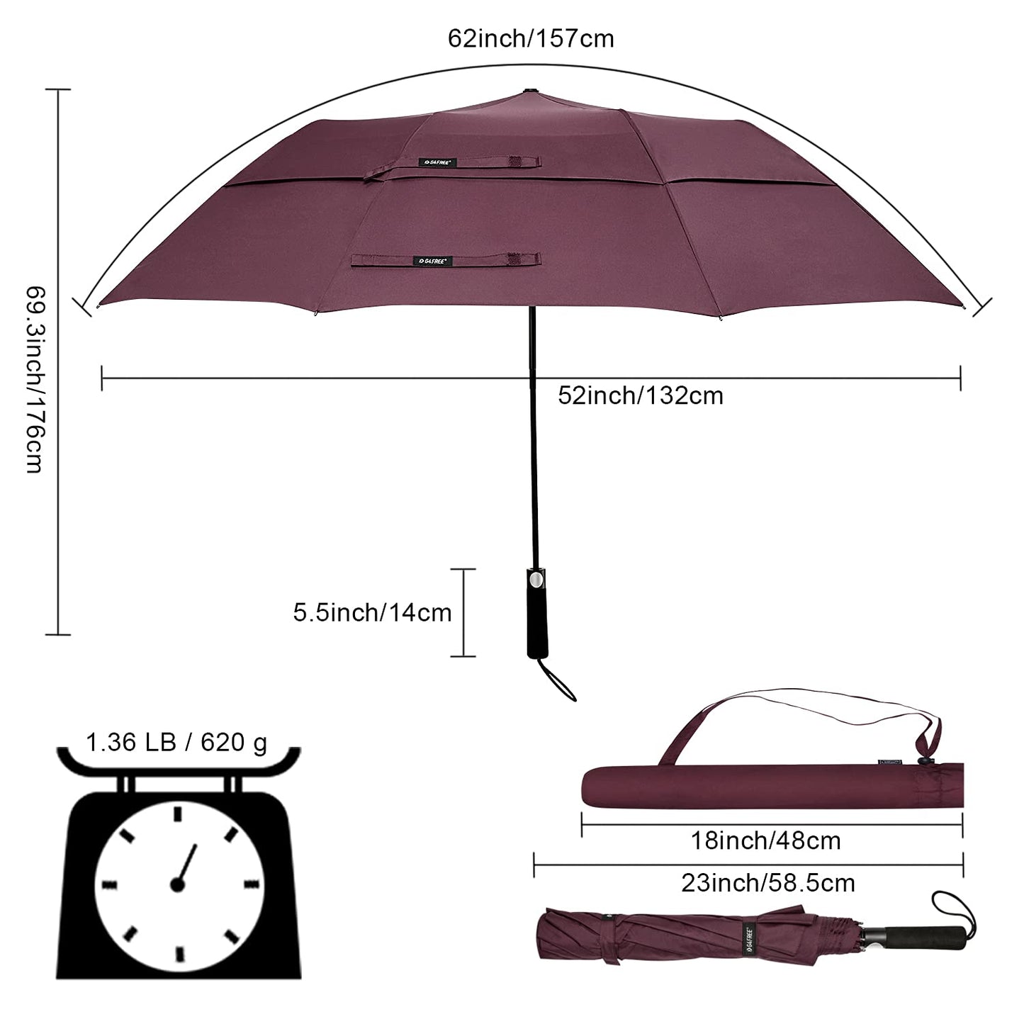 G4Free 62 Inch Portable Automatic Open Oversize Vented Double Canopy Umbrellas