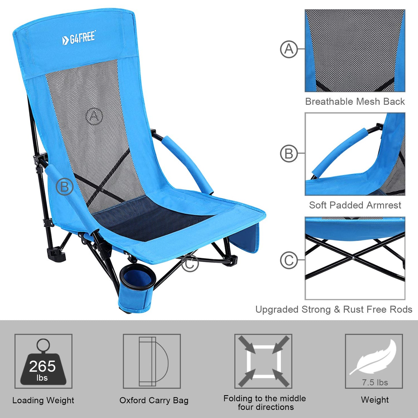 G4Free Low Sling Folding Portable Beach Chair