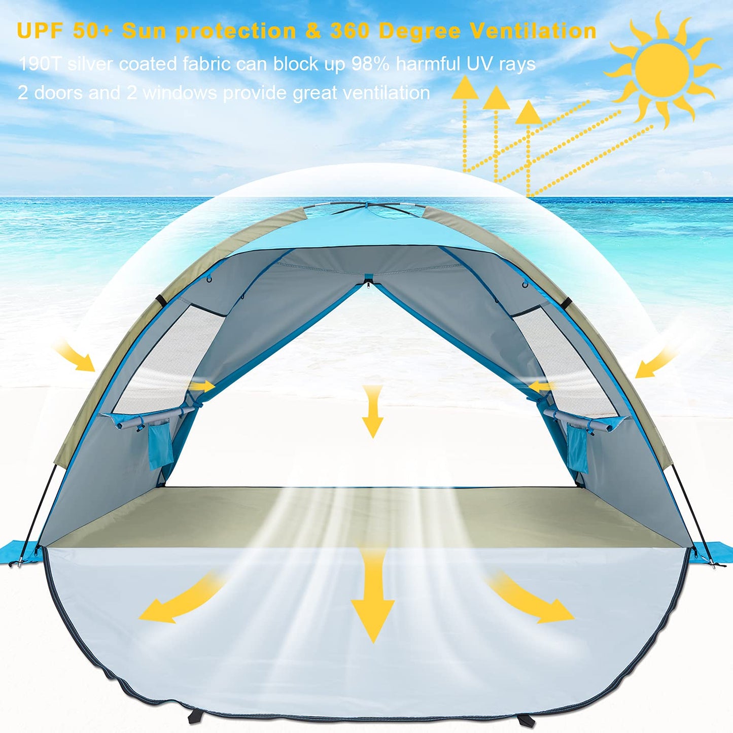 G4Free Large Pop up Beach Tent for 3-4 Person