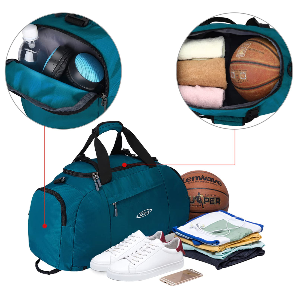 G4Free G4Free 40L 3-Way Duffle Bag Backpack Gym Bag