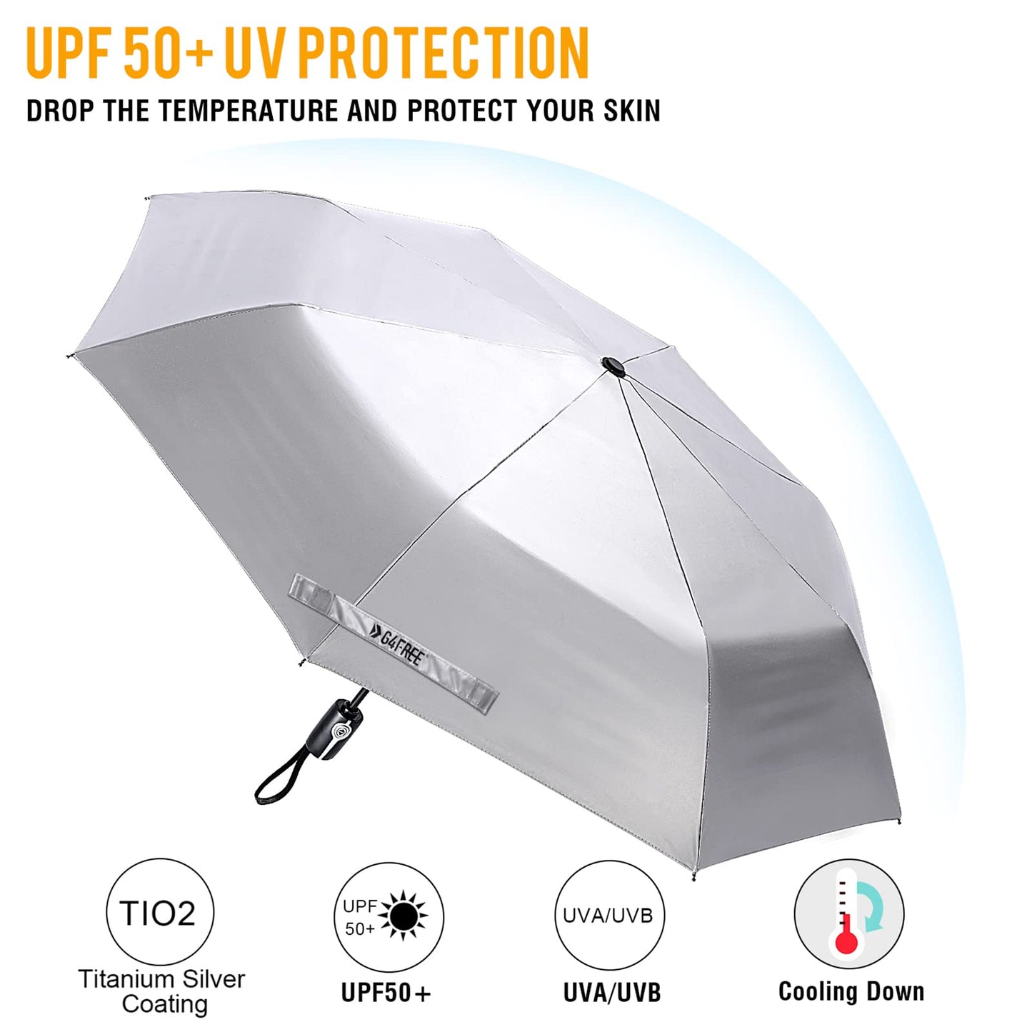 G4Free 46 Inch Auto Open UPF 50+ UV Protection Large Travel Umbrella