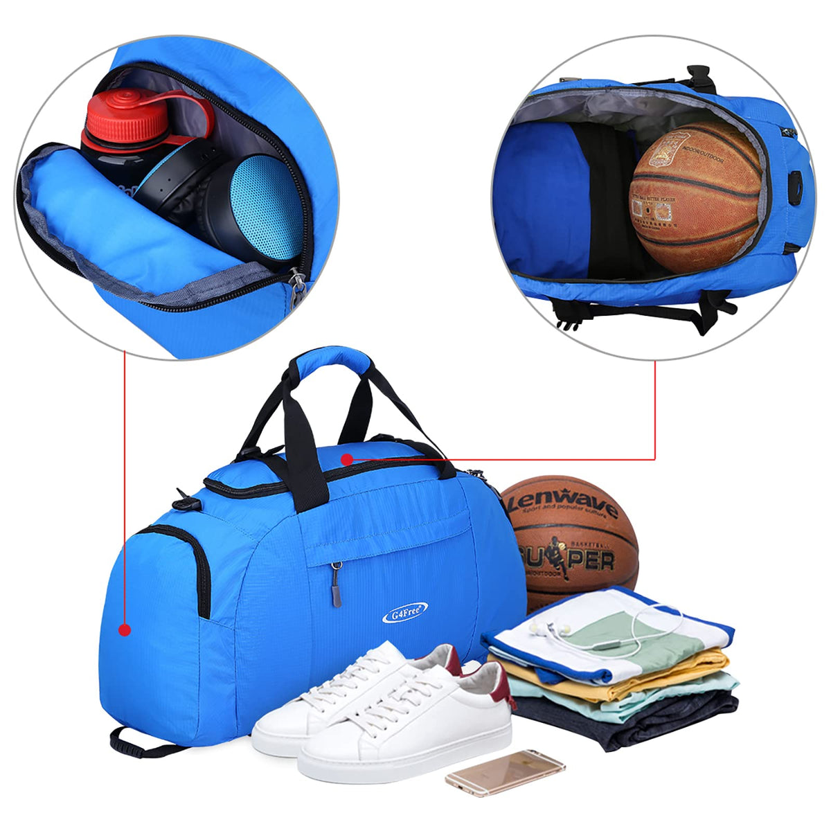 G4Free G4Free 40L 3-Way Duffle Bag Backpack Gym Bag