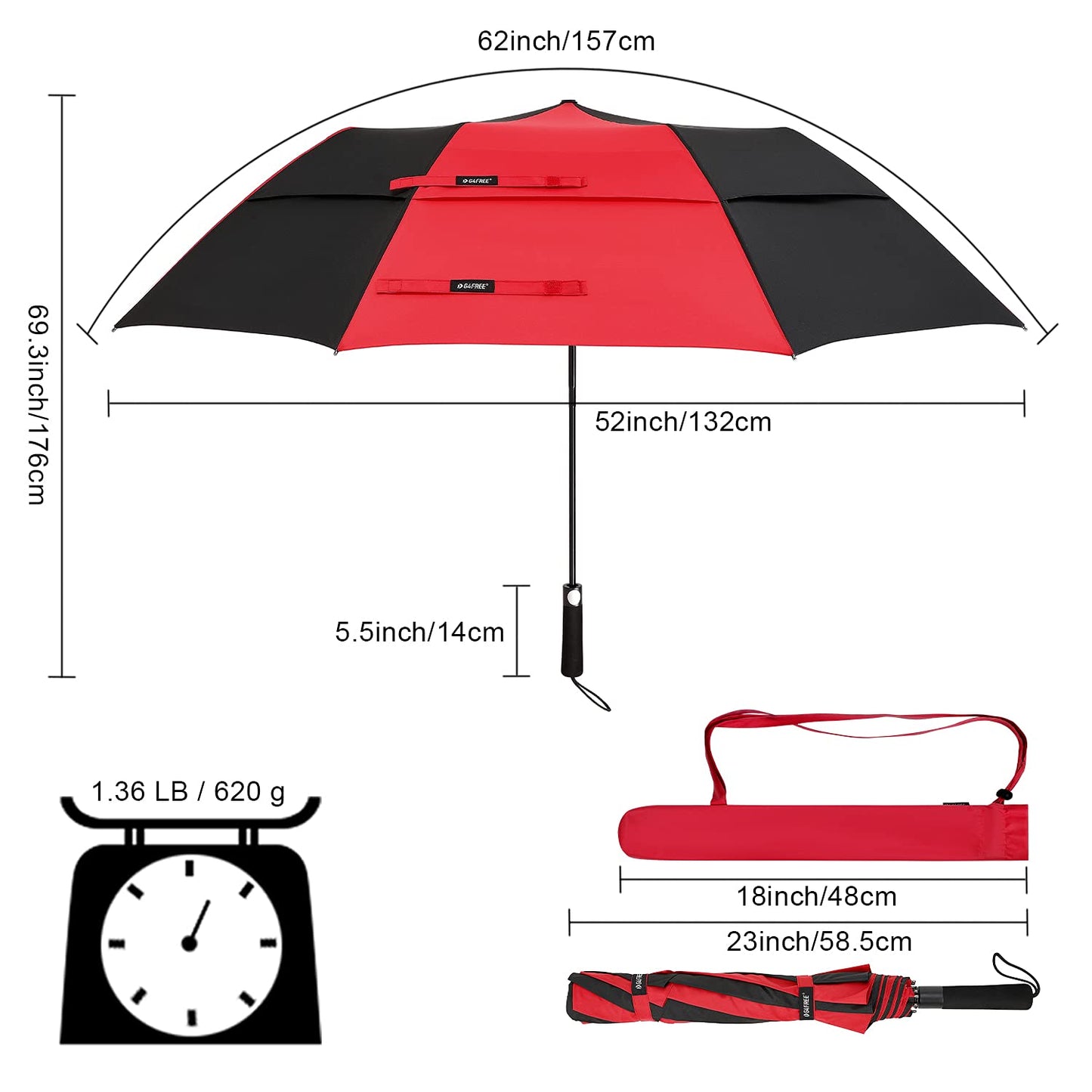 G4Free 62 Inch Portable Automatic Open Oversize Vented Double Canopy Umbrellas