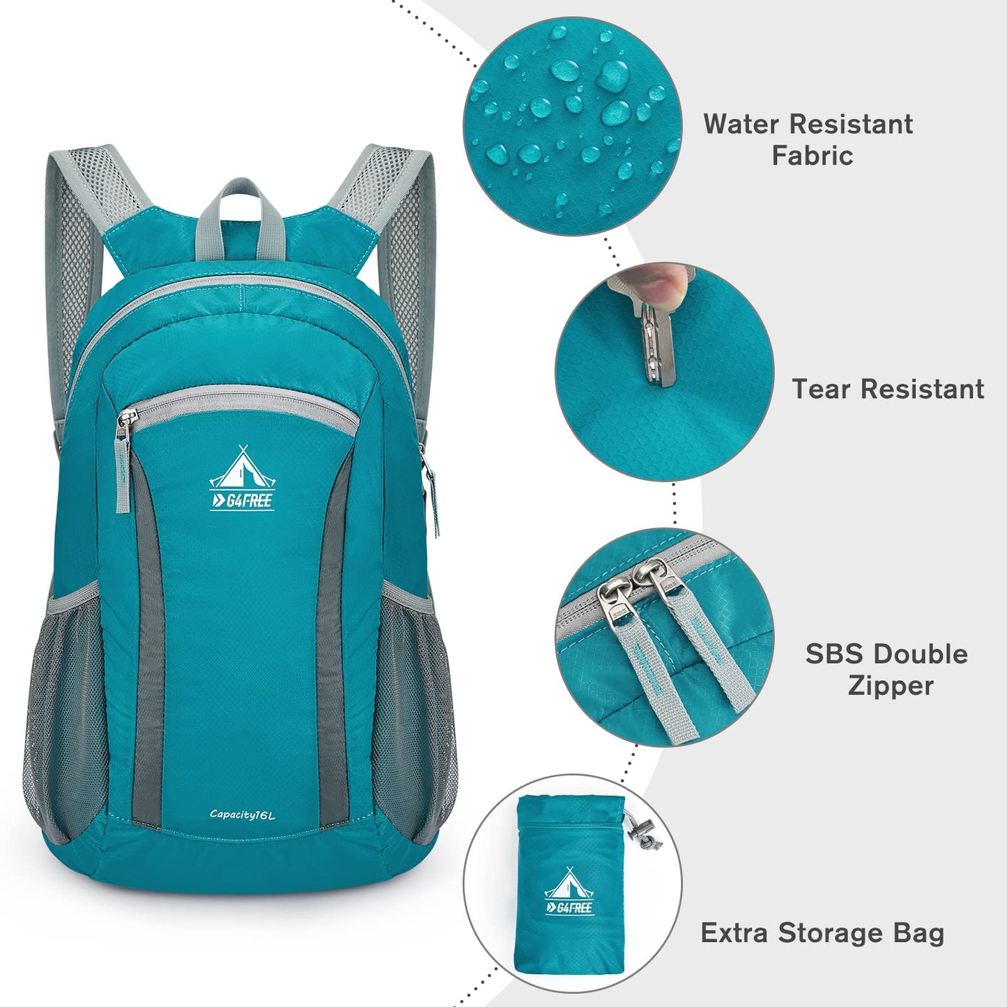 G4Free Hiking Daypack Water Resistant Lightweight Packable Backpack