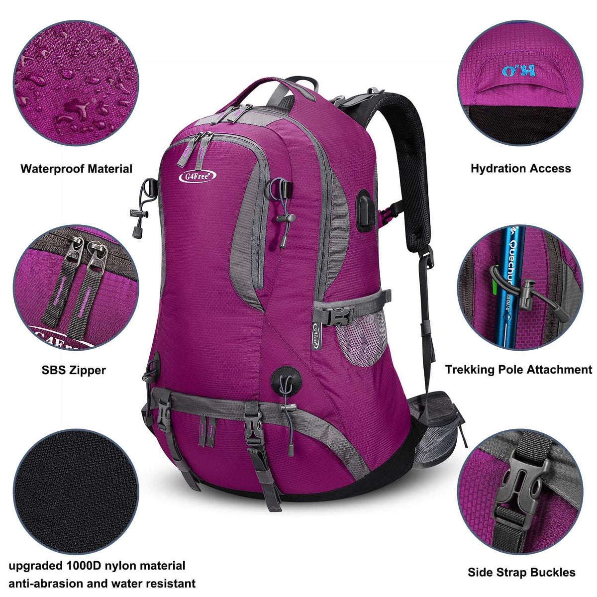 G4Free G4Free 50L Hiking Backpack with Rain Cover for Men Women