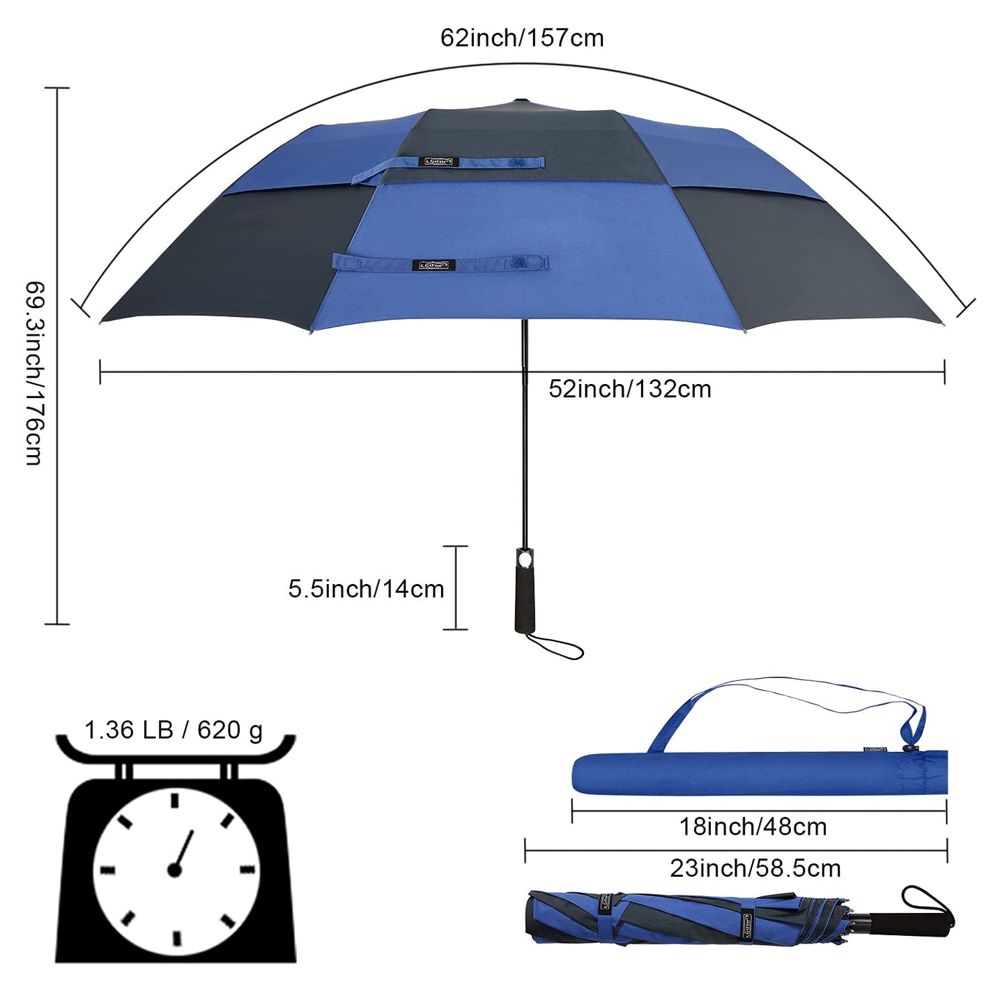 G4Free 62 Inch Portable Automatic Open Oversize Vented Double Canopy Umbrellas