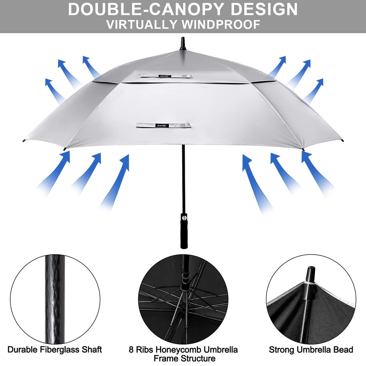 G4Free Activewear - G4Free Extra Large Golf Umbrella 62/68 inch Vented Square Umbrella -D02V717A-D02V717C-D02V717B-D02V717D-D02V717E