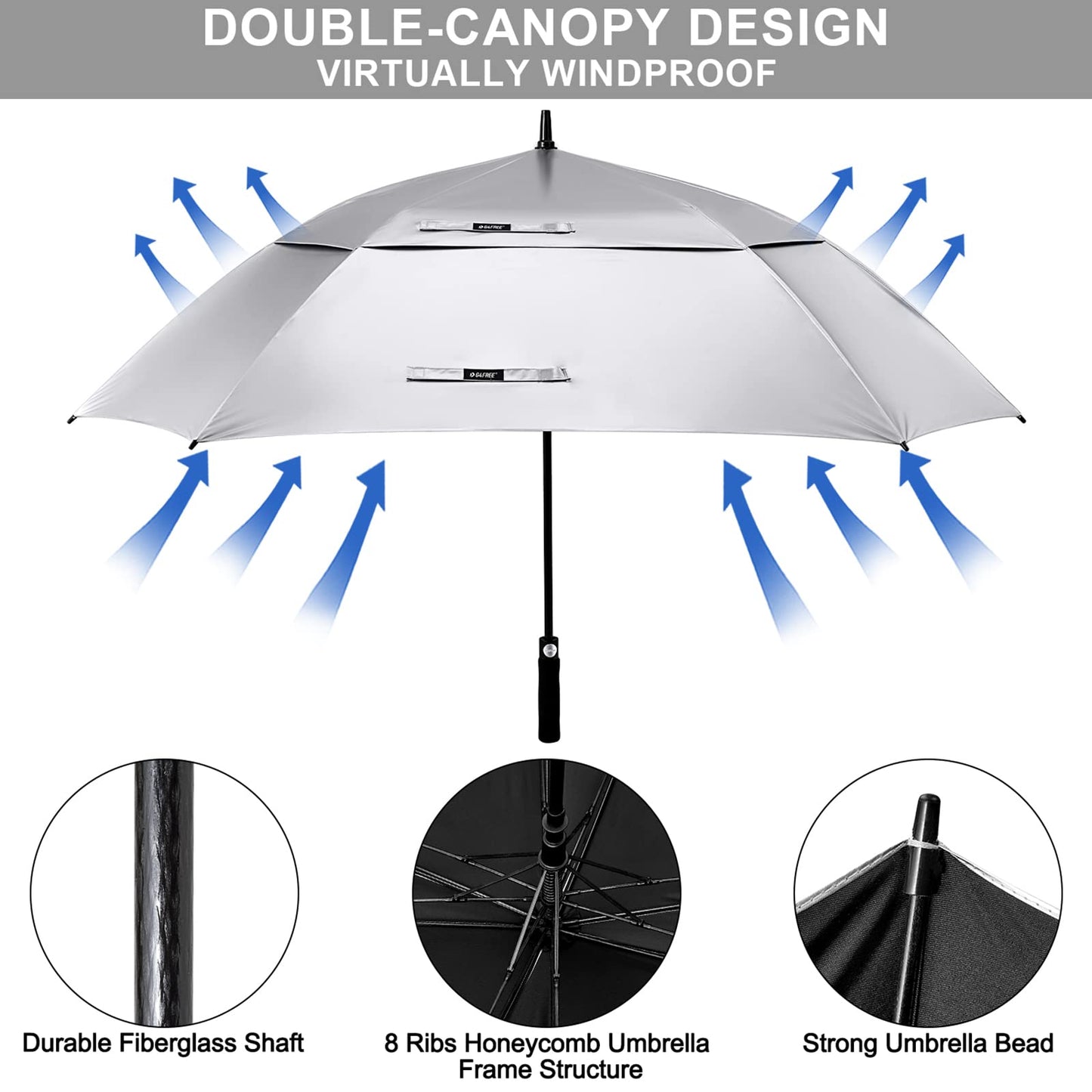 G4Free Extra Large Golf Umbrella 62/68 inch Vented Square Umbrella