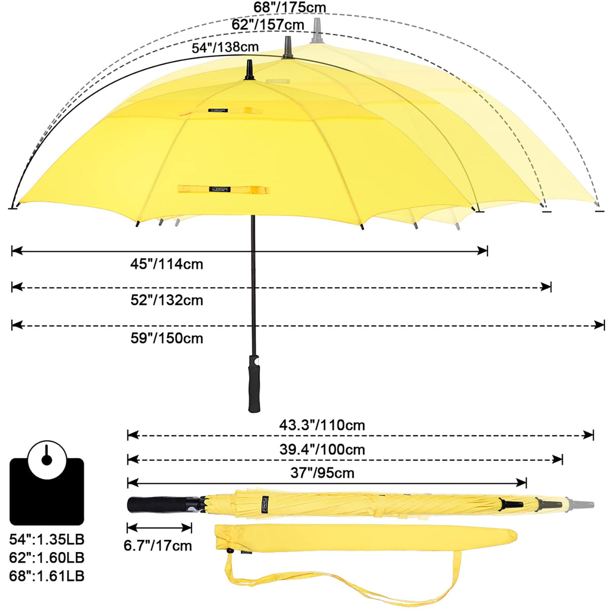 G4Free G4Free Automatic Open Golf Umbrella Double Canopy Vented Stick Umbrellas