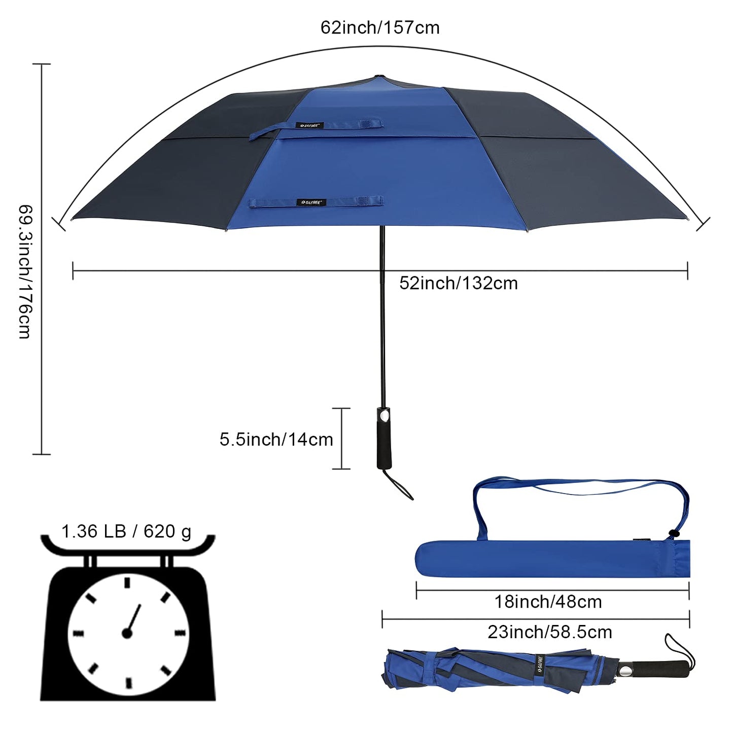 G4Free 62 Inch Portable Automatic Open Oversize Vented Double Canopy Umbrellas