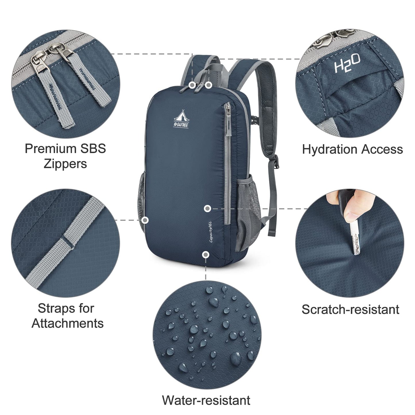 G4Free 16L Lightweight Hiking Daypack Packable