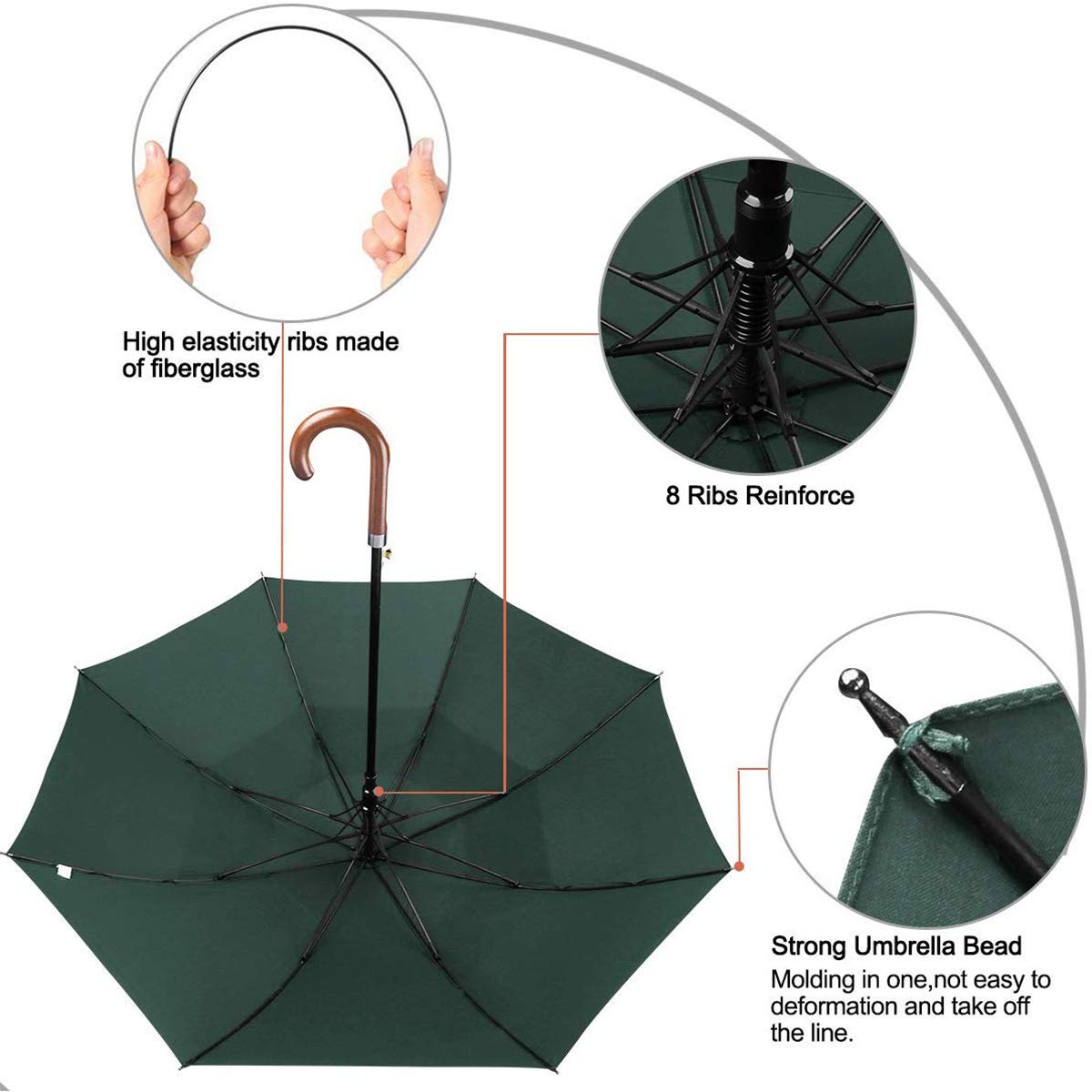 G4Free 52/62inch Wooden J Handle Auto Open Golf Umbrella