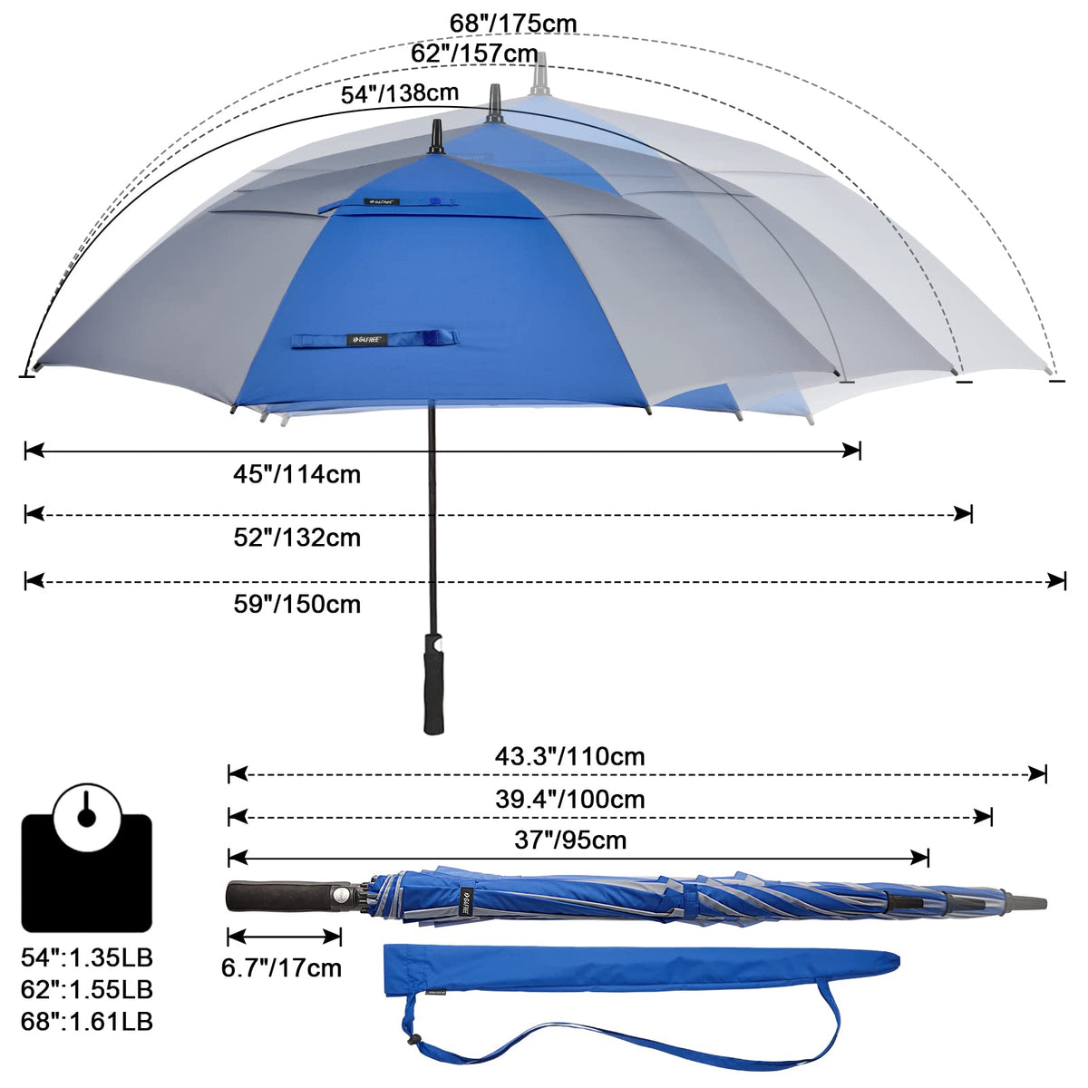 G4Free G4Free Automatic Open Golf Umbrella Double Canopy Vented Stick Umbrellas