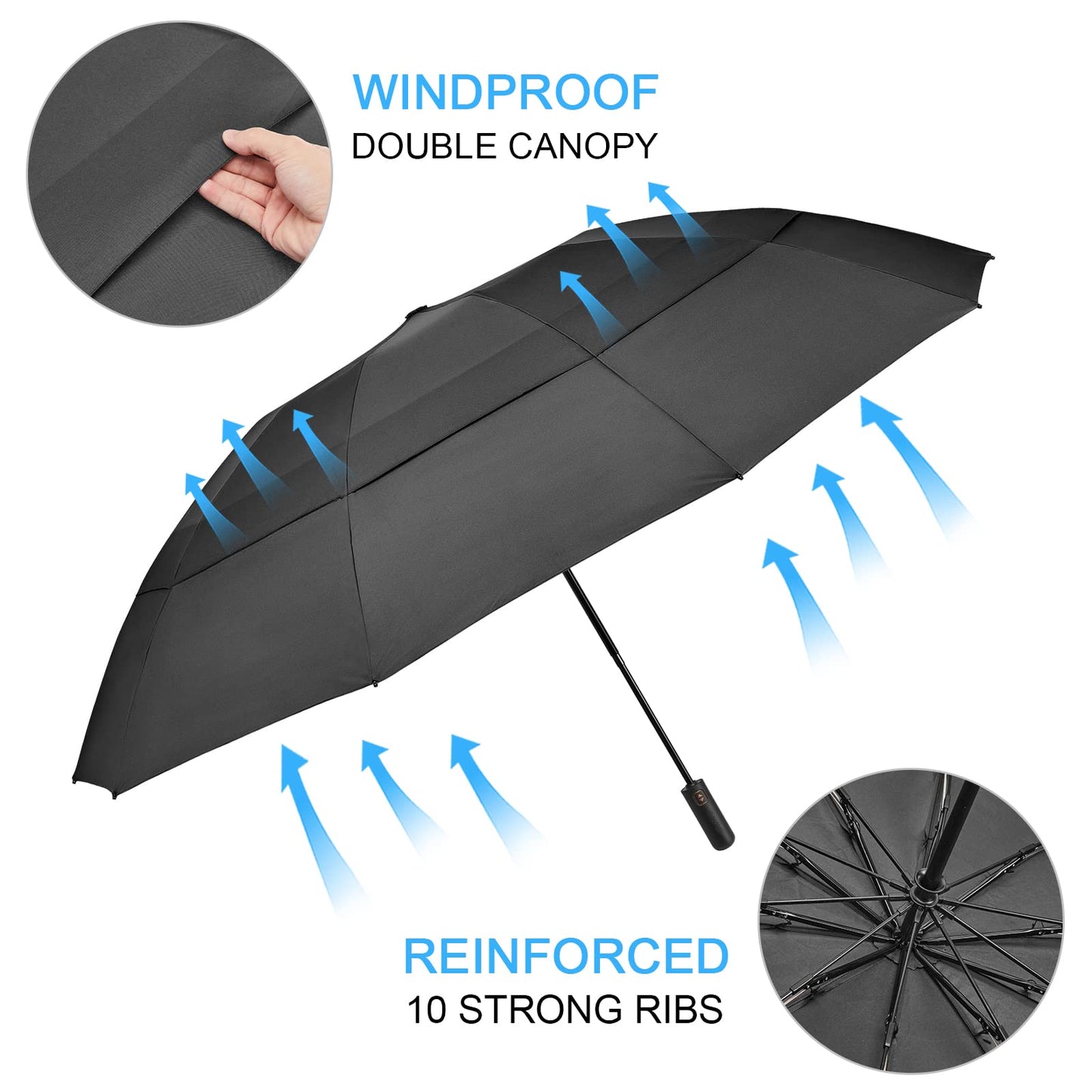 G4Free 46/54/62 Inch Large Compact Golf Umbrella Windproof 10 Ribs