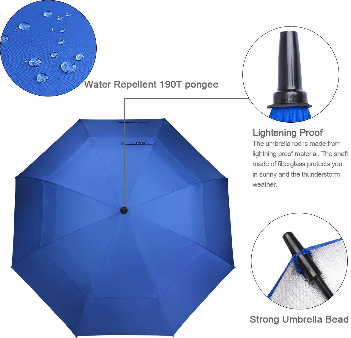 G4Free 54/62/68 Inch UV Protection Automatic Open Double Canopy Vented Sun Rain Umbrella