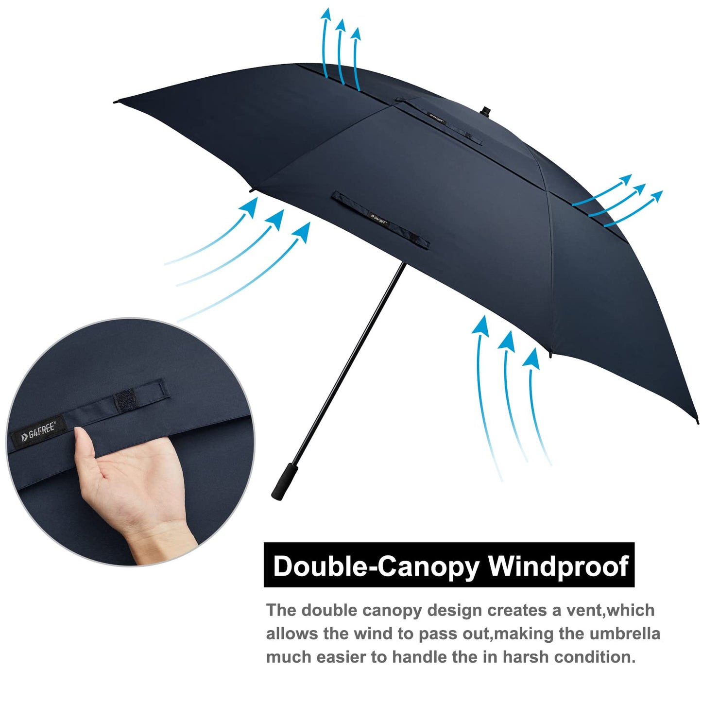 G4Free 80 Inch 6.6 Ft Double Canopy Vented Windproof Stick Family Umbrella