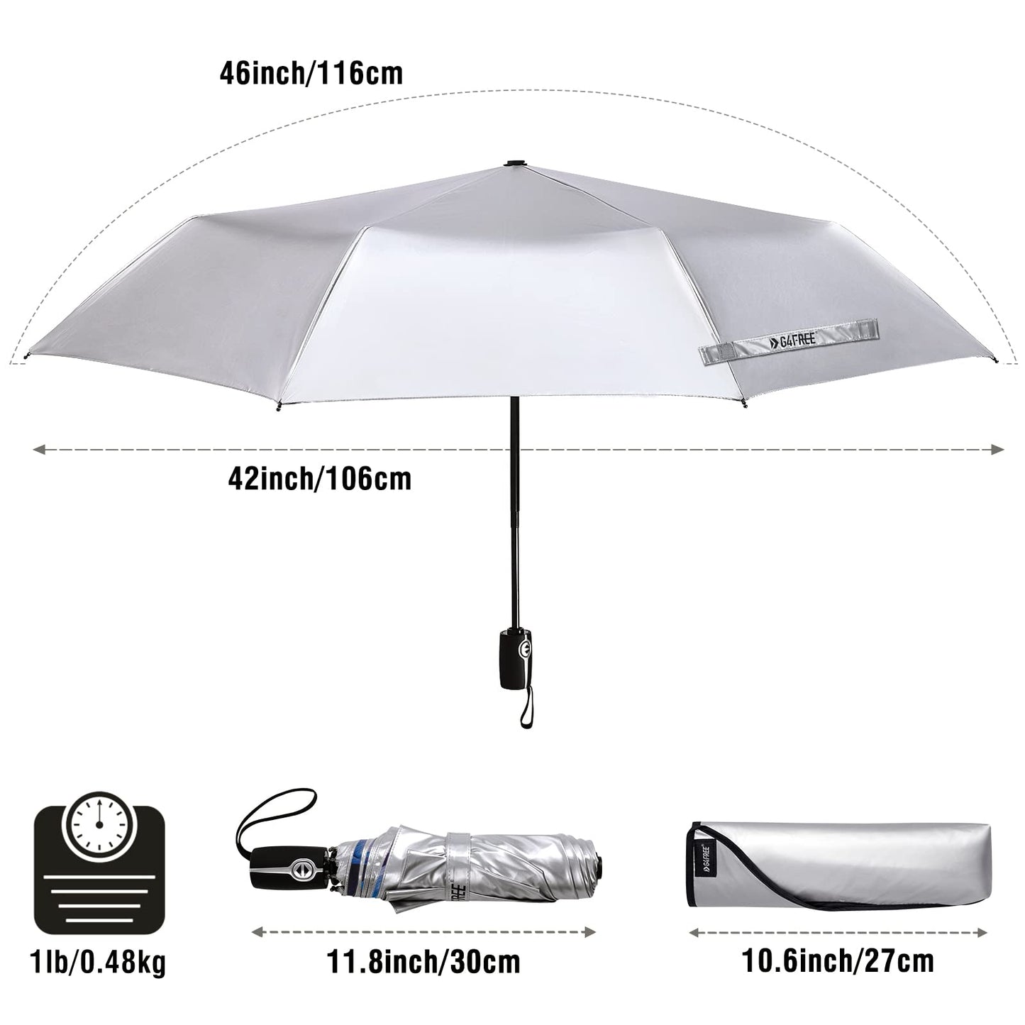 G4Free 46 Inch Auto Open UPF 50+ UV Protection Large Travel Umbrella