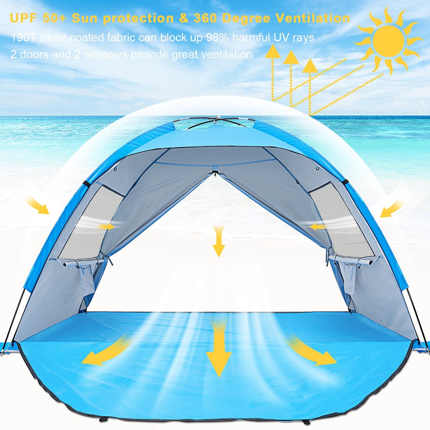 G4Free Large Pop up Beach Tent for 3-4 Person